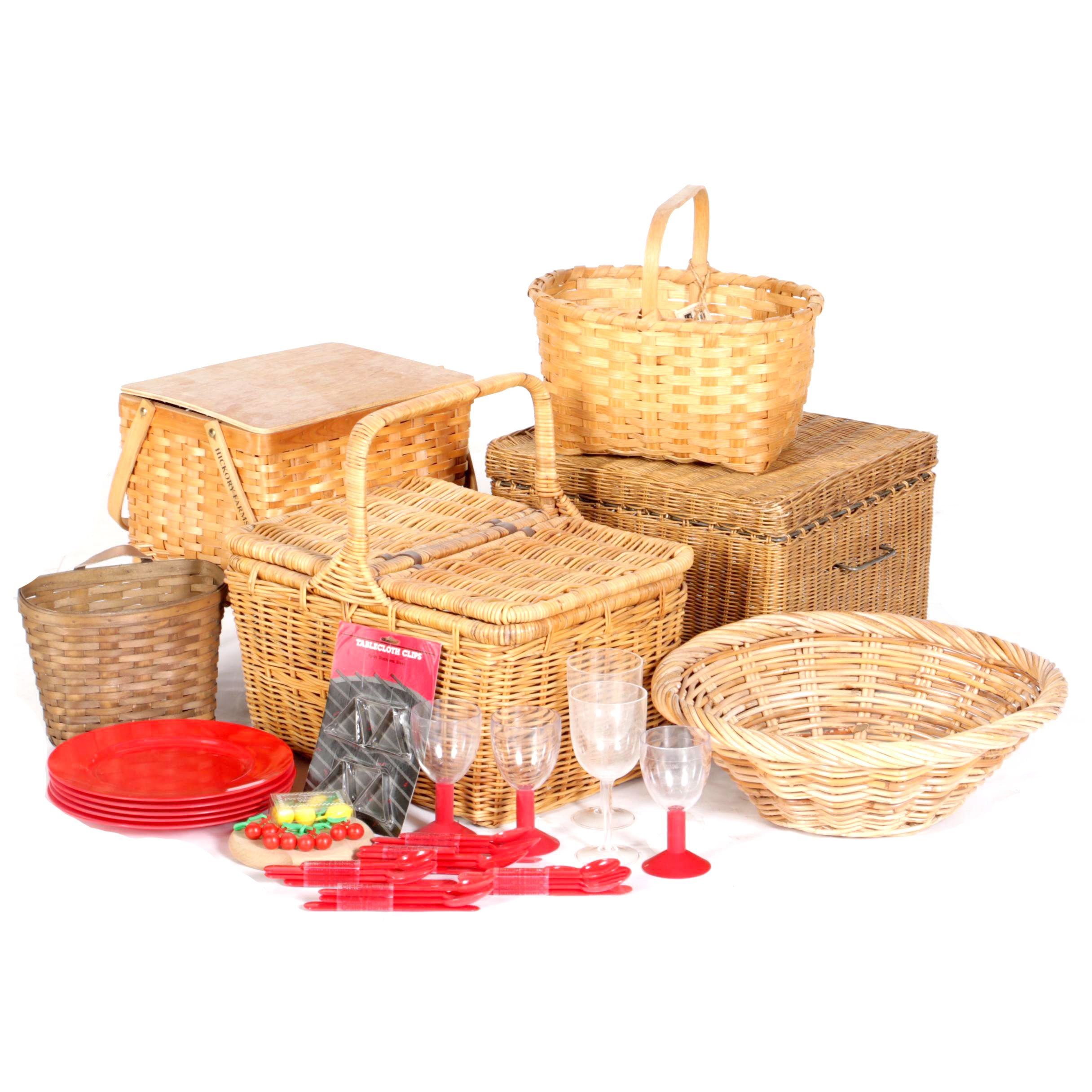 Collection of Baskets and Plastic Tableware