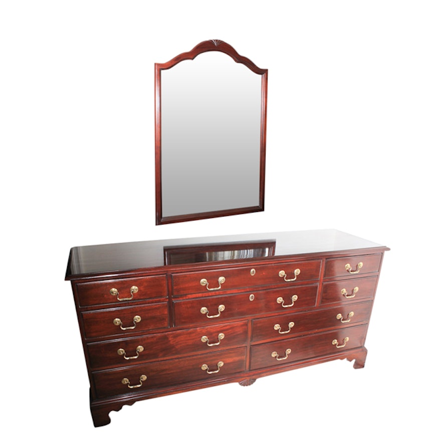 Vintage Cherry Chippendale Style Dresser with Mirror by Davis