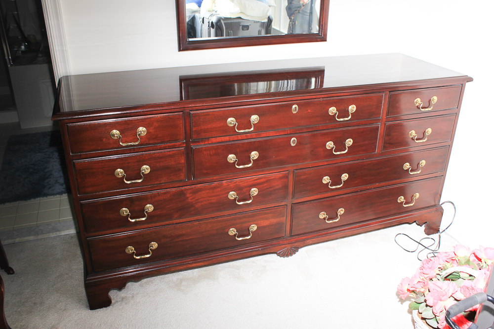 Vintage Cherry Chippendale Style Dresser with Mirror by Davis