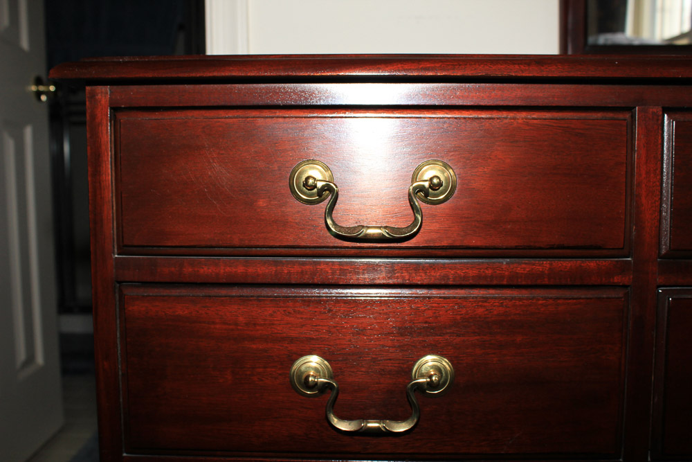 Vintage Cherry Chippendale Style Dresser with Mirror by Davis