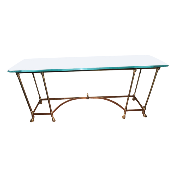 Brass and Glass Top Console Table by Weiman
