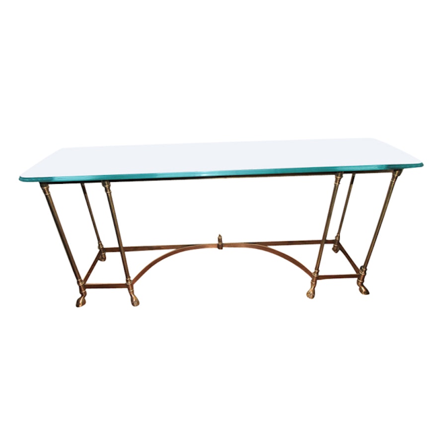 Brass and Glass Top Console Table by Weiman