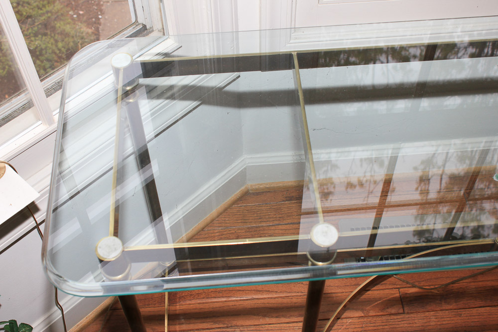 Brass and Glass Top Console Table by Weiman