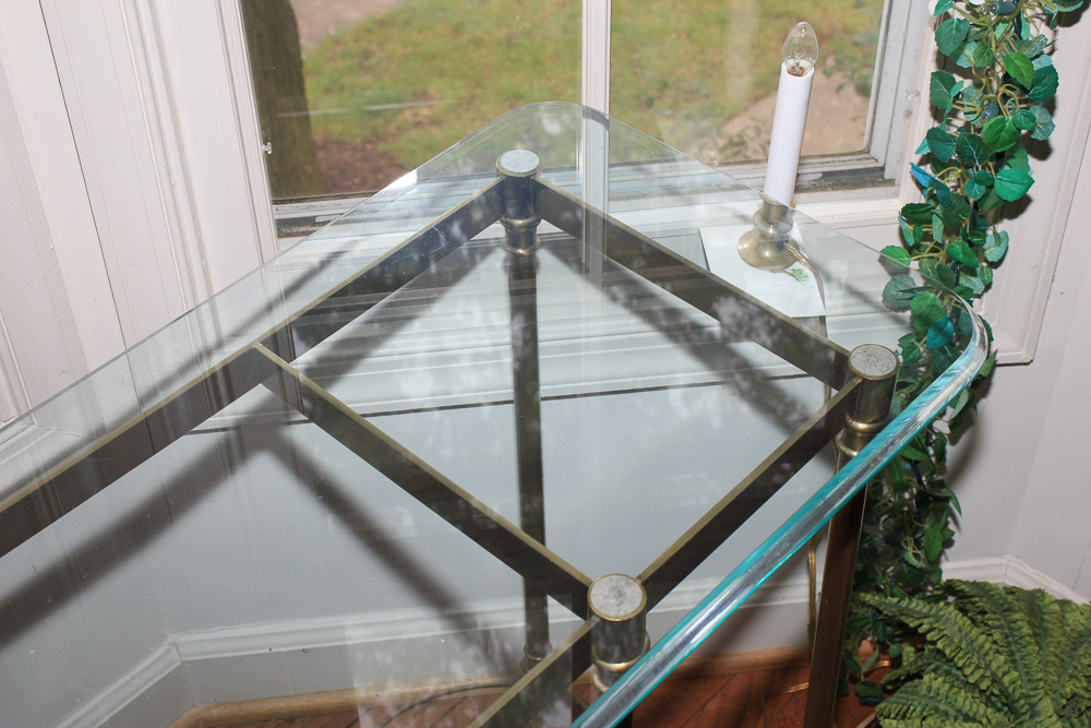 Brass and Glass Top Console Table by Weiman