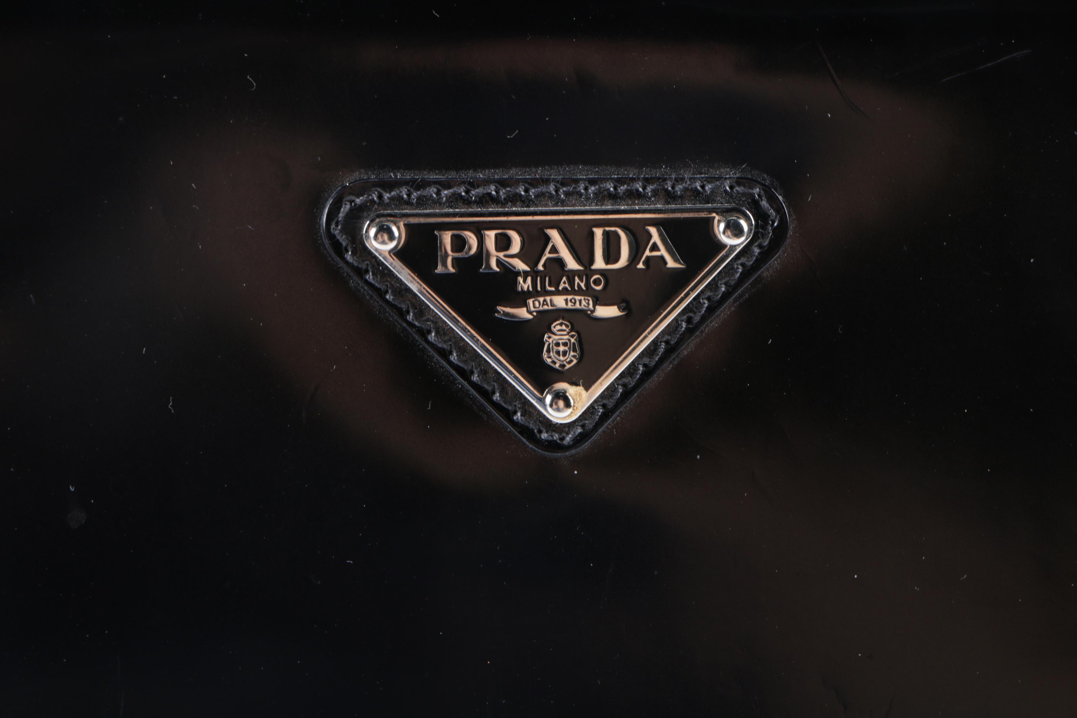 Prada Milano Black Patent Leather Frame Embellished Bag