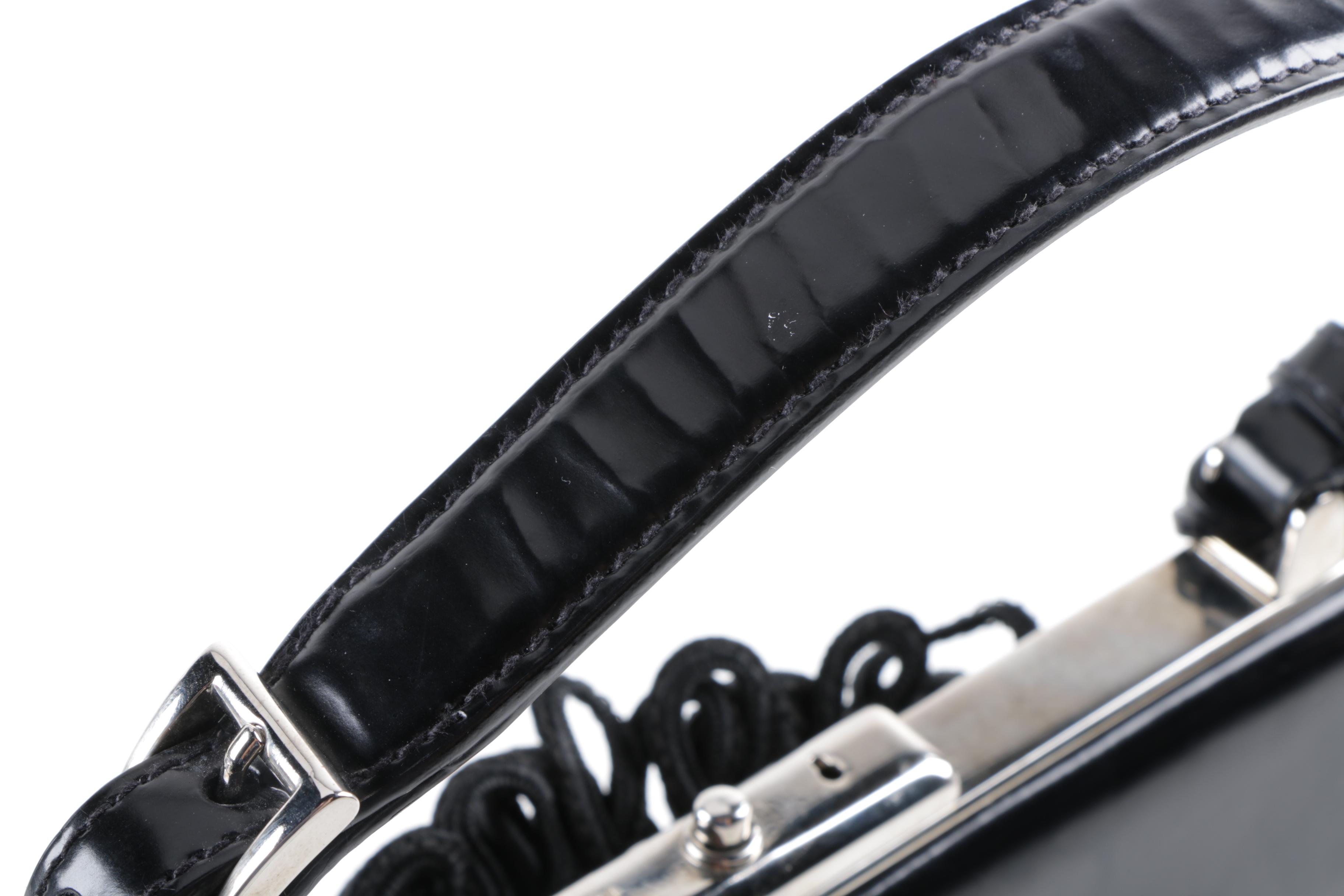 Prada Milano Black Patent Leather Frame Embellished Bag