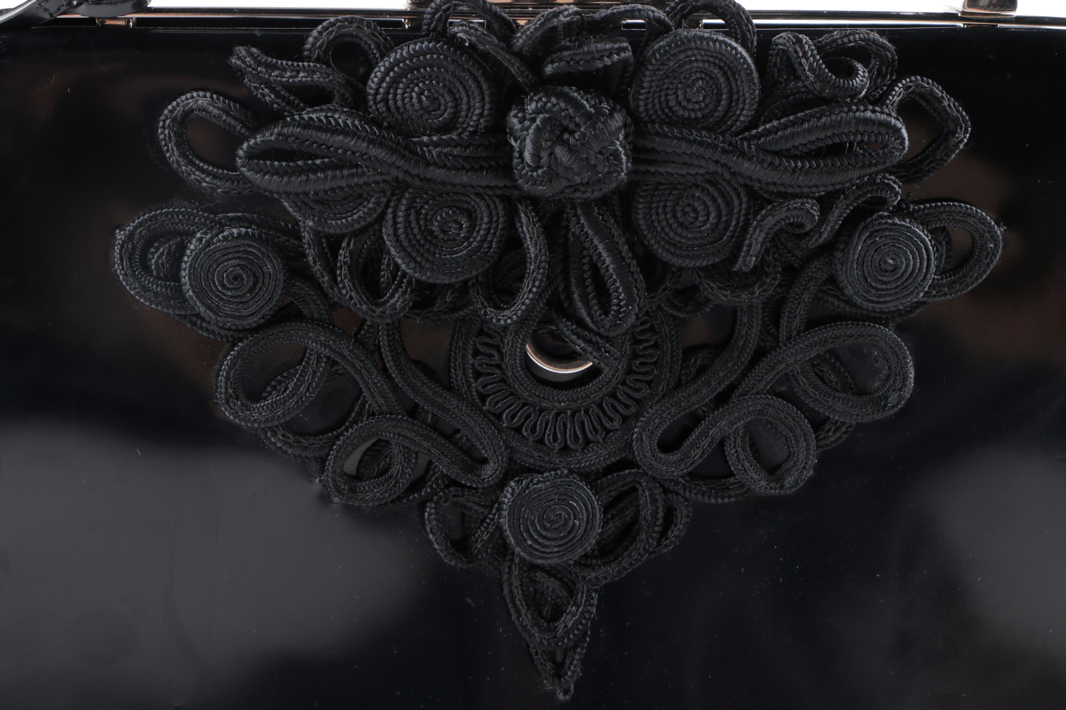 Prada Milano Black Patent Leather Frame Embellished Bag