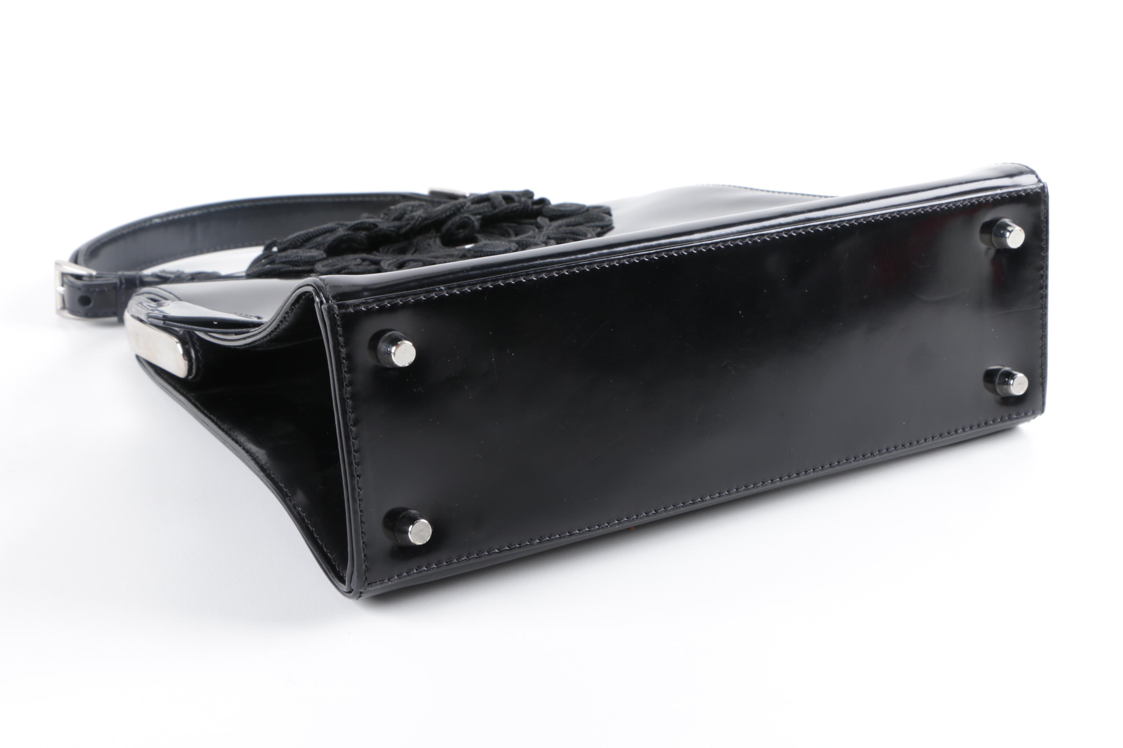 Prada Milano Black Patent Leather Frame Embellished Bag