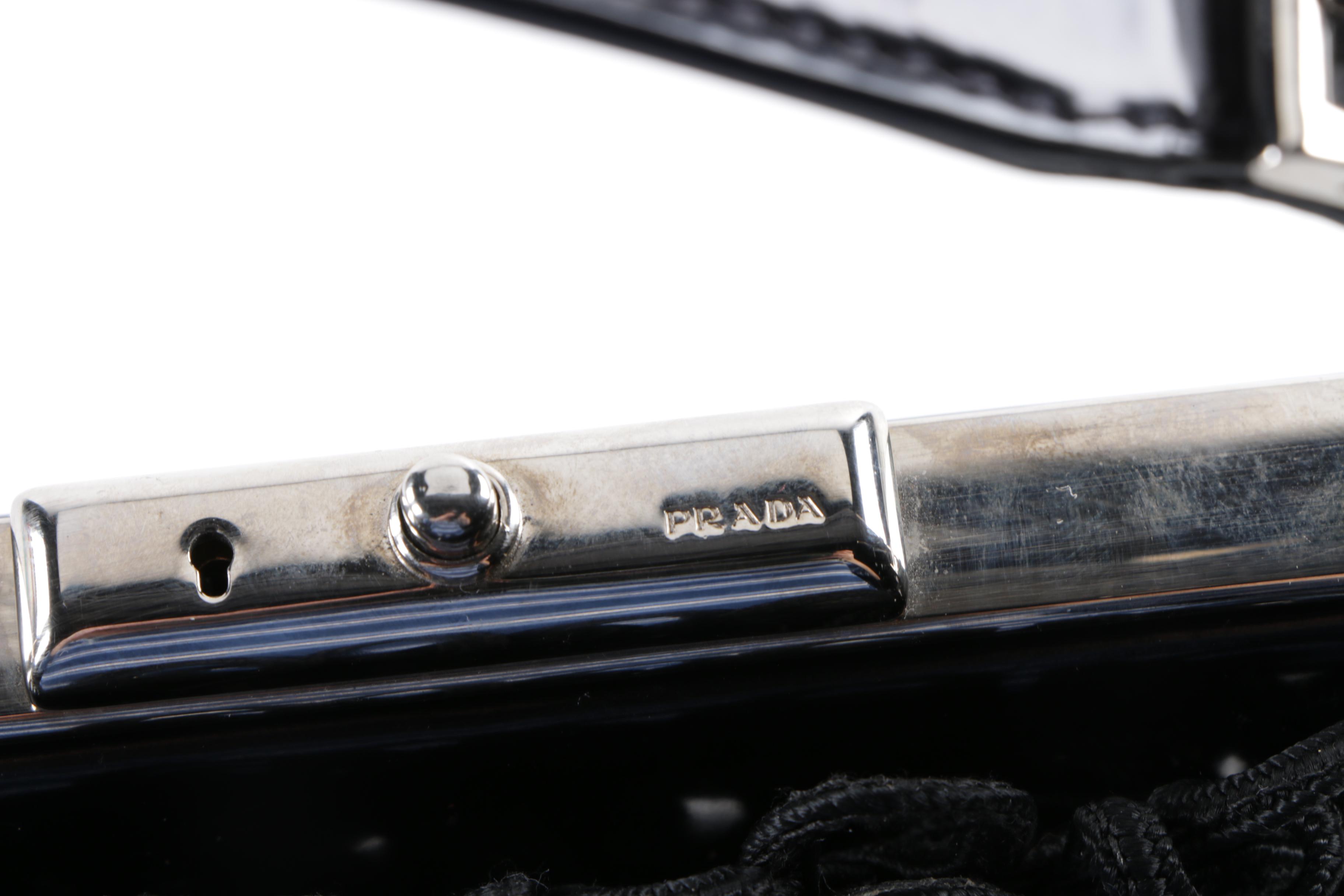 Prada Milano Black Patent Leather Frame Embellished Bag