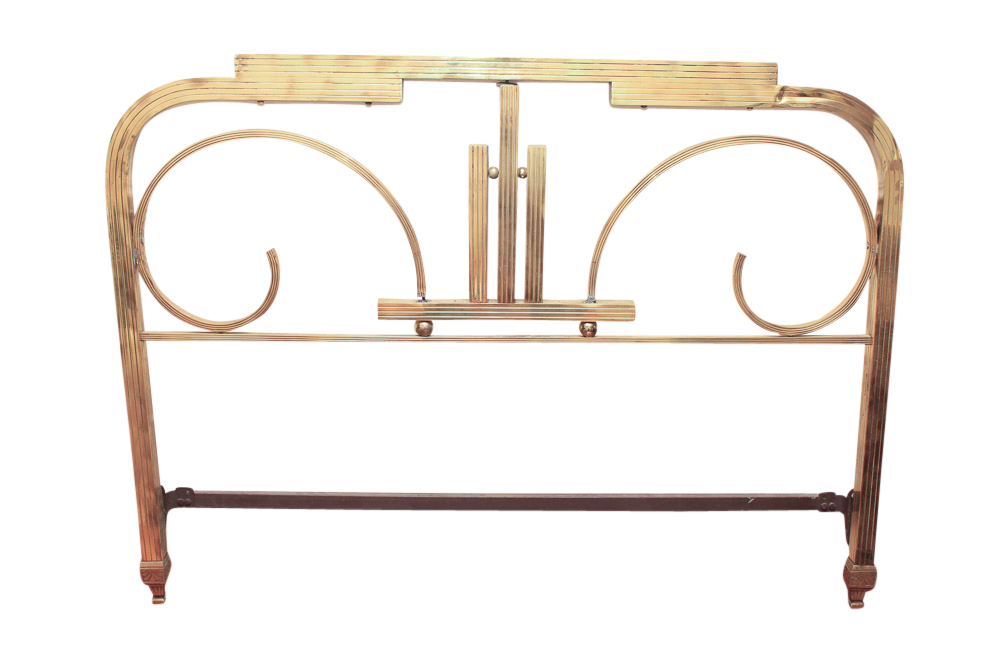 Vintage European Art Deco Solid Brass Full Size Headboard and Footboard