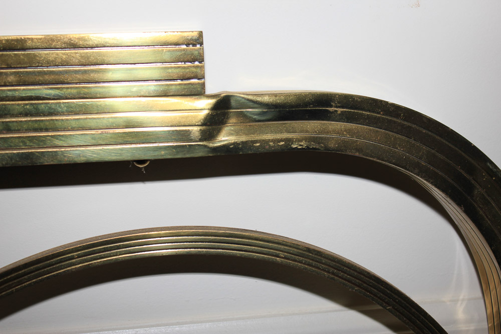 Vintage European Art Deco Solid Brass Full Size Headboard and Footboard