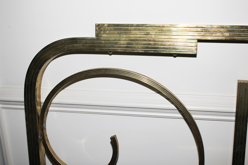 Vintage European Art Deco Solid Brass Full Size Headboard and Footboard