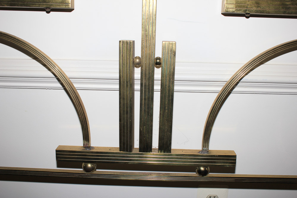 Vintage European Art Deco Solid Brass Full Size Headboard and Footboard
