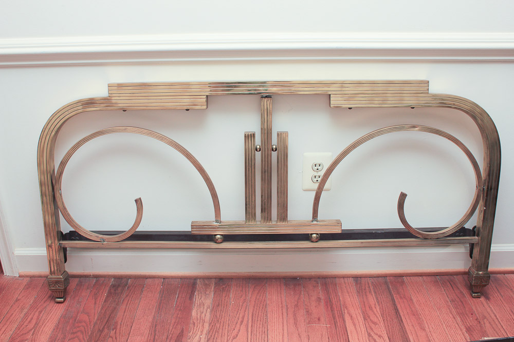 Vintage European Art Deco Solid Brass Full Size Headboard and Footboard