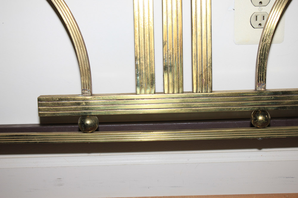 Vintage European Art Deco Solid Brass Full Size Headboard and Footboard