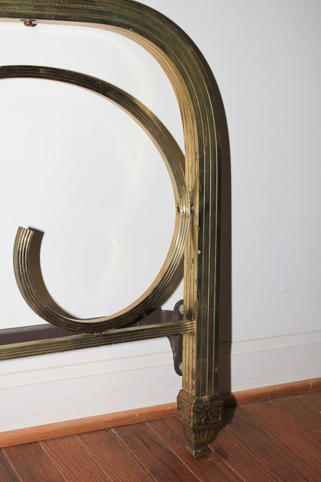 Vintage European Art Deco Solid Brass Full Size Headboard and Footboard