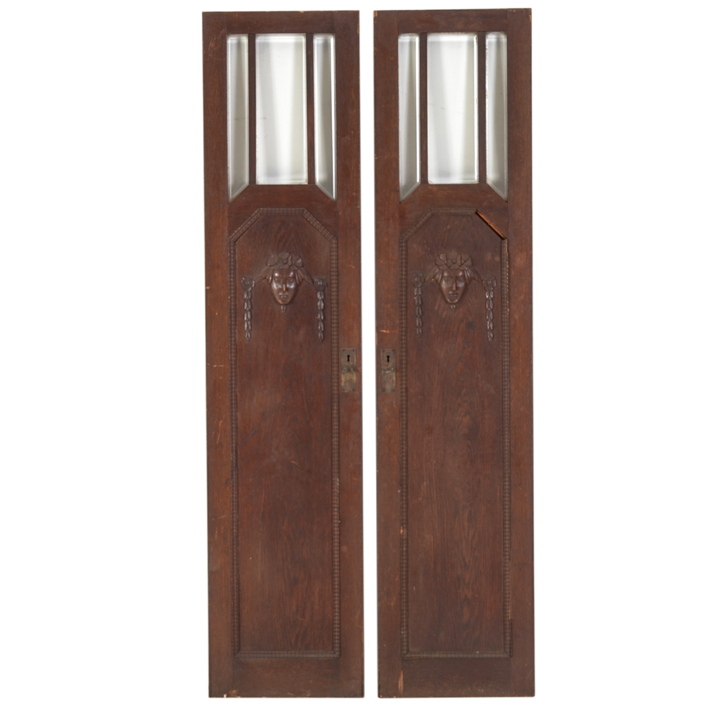 Pair of Art Deco Carved Oak Cabinet Doors