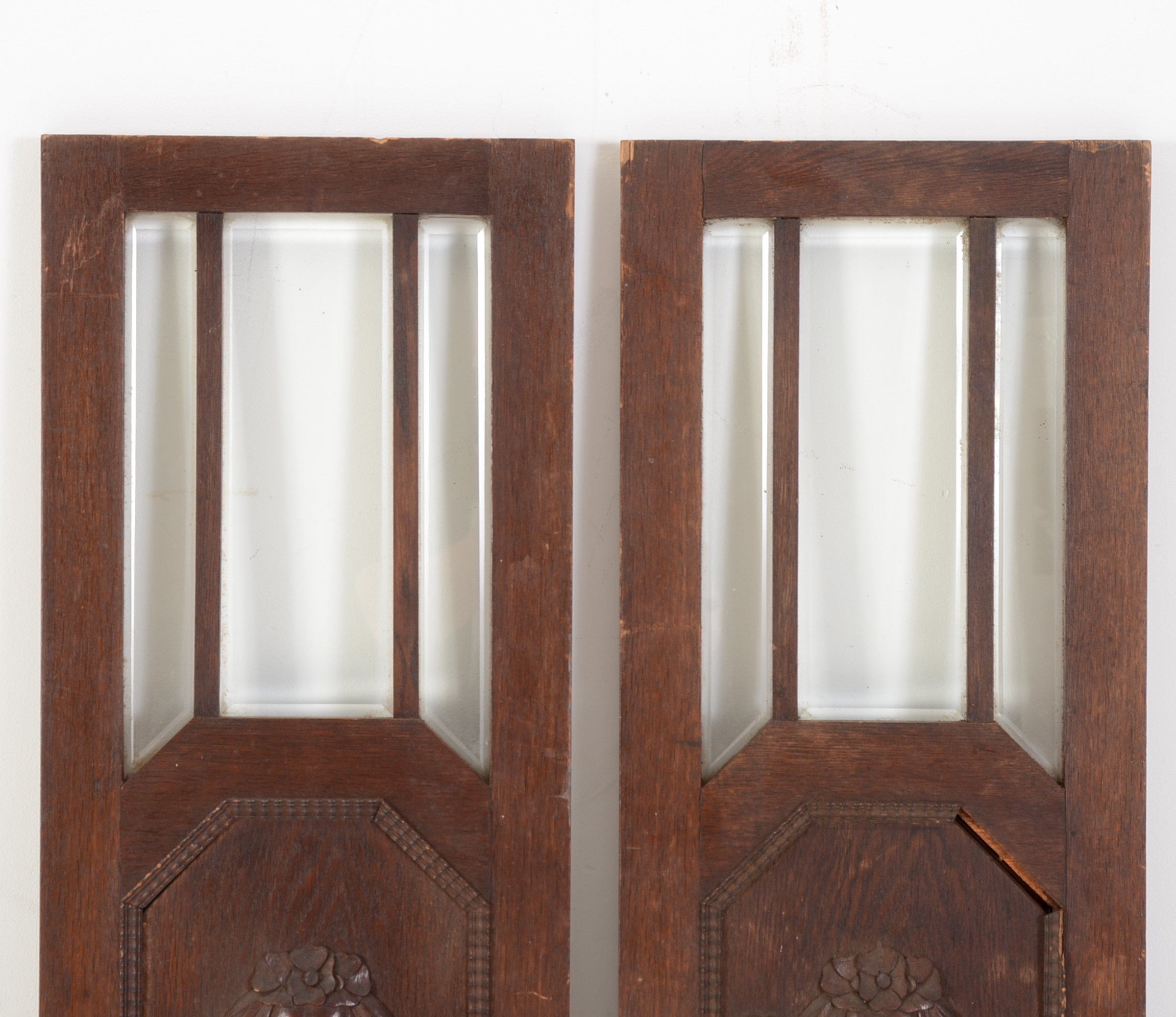 Pair of Art Deco Carved Oak Cabinet Doors