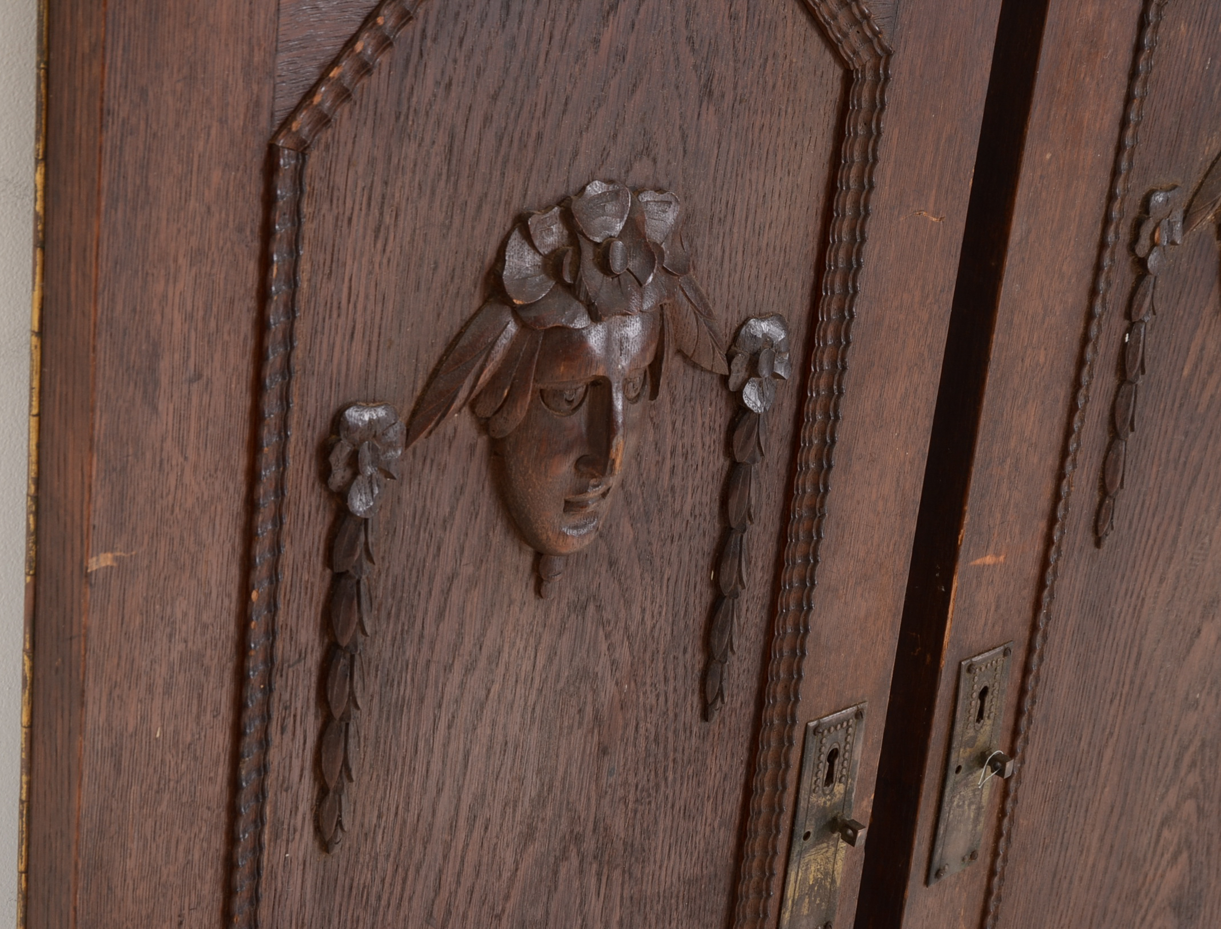 Pair of Art Deco Carved Oak Cabinet Doors