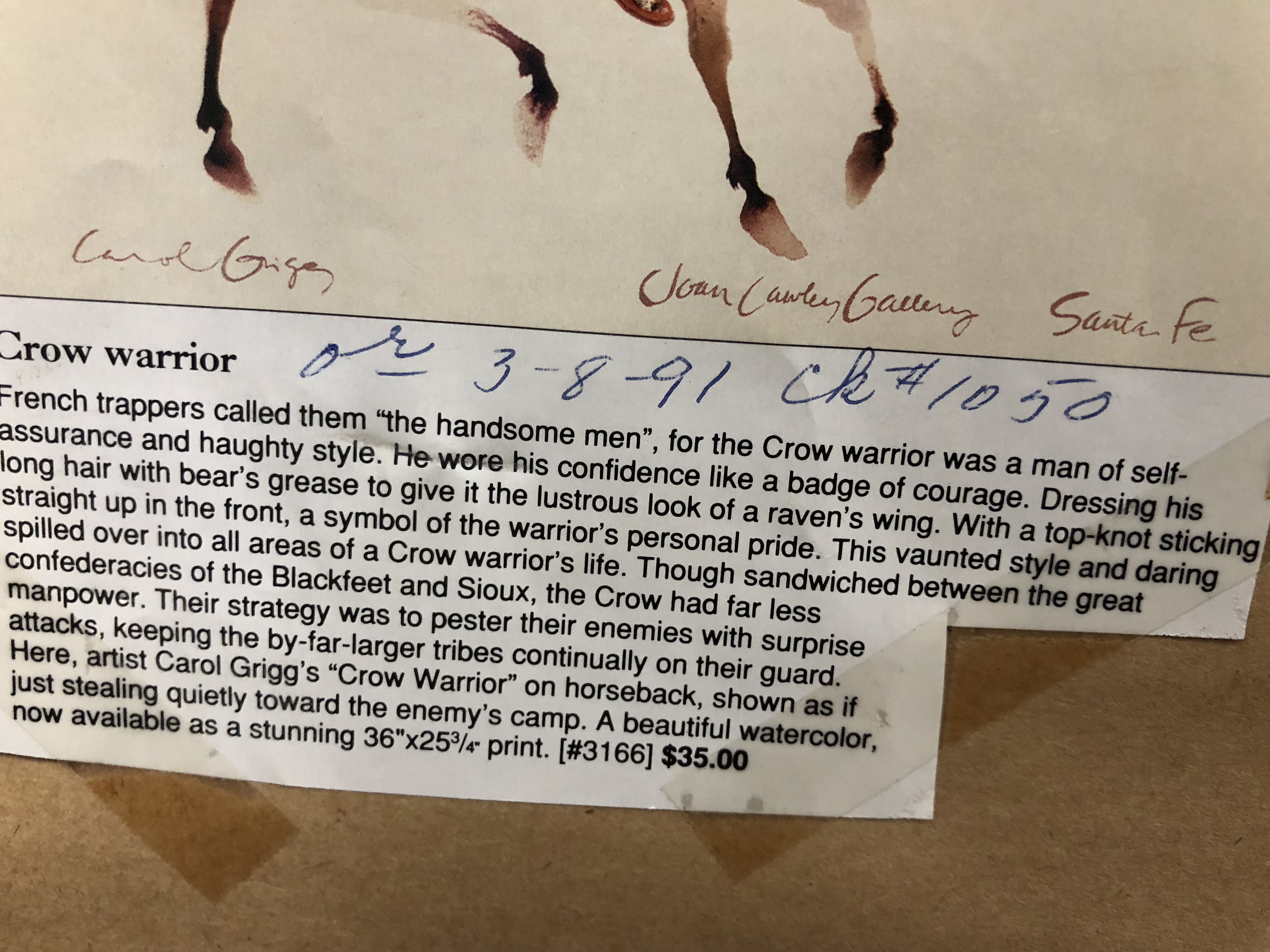 Joan Cawley Gallery Offset Lithograph Poster After Carol Grigg "Crow Warrior"