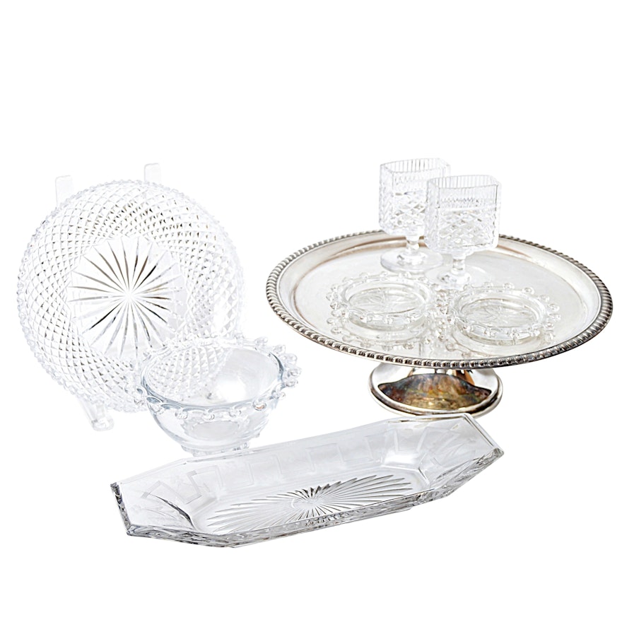 Hersey Glass Tableware and Silver Plate Cake Stand