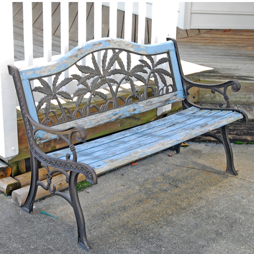 Outdoor Bench with Palm Tree Motif