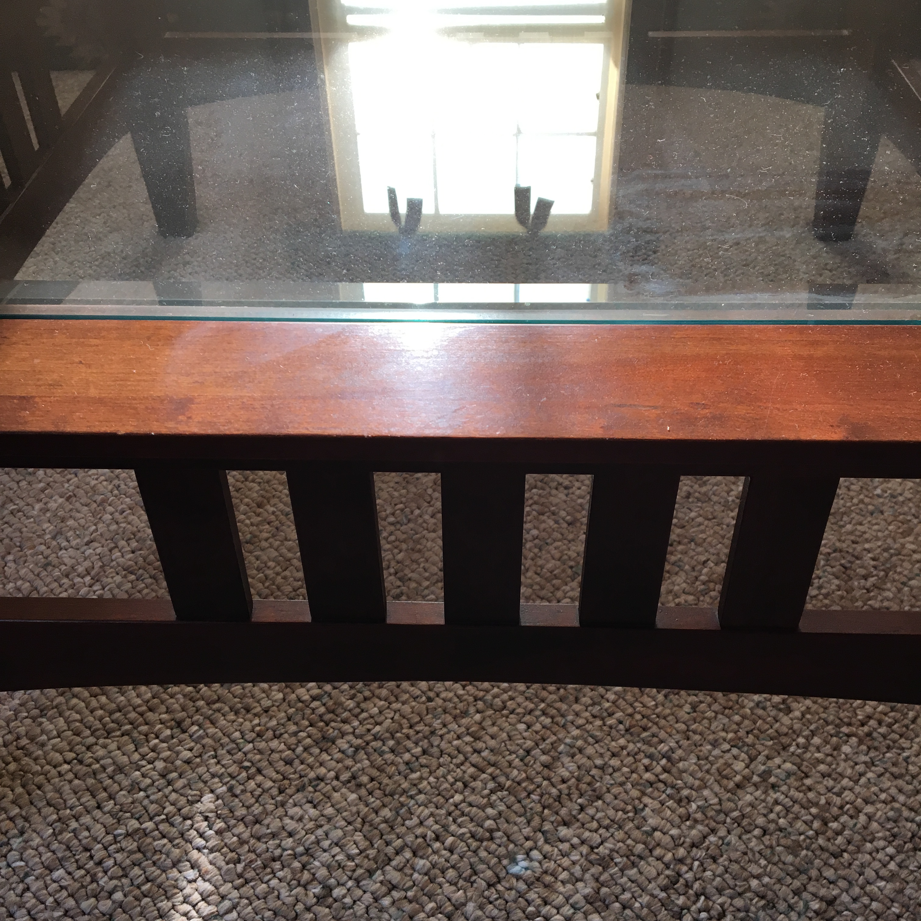 Glass Top Mission Style Coffee Table