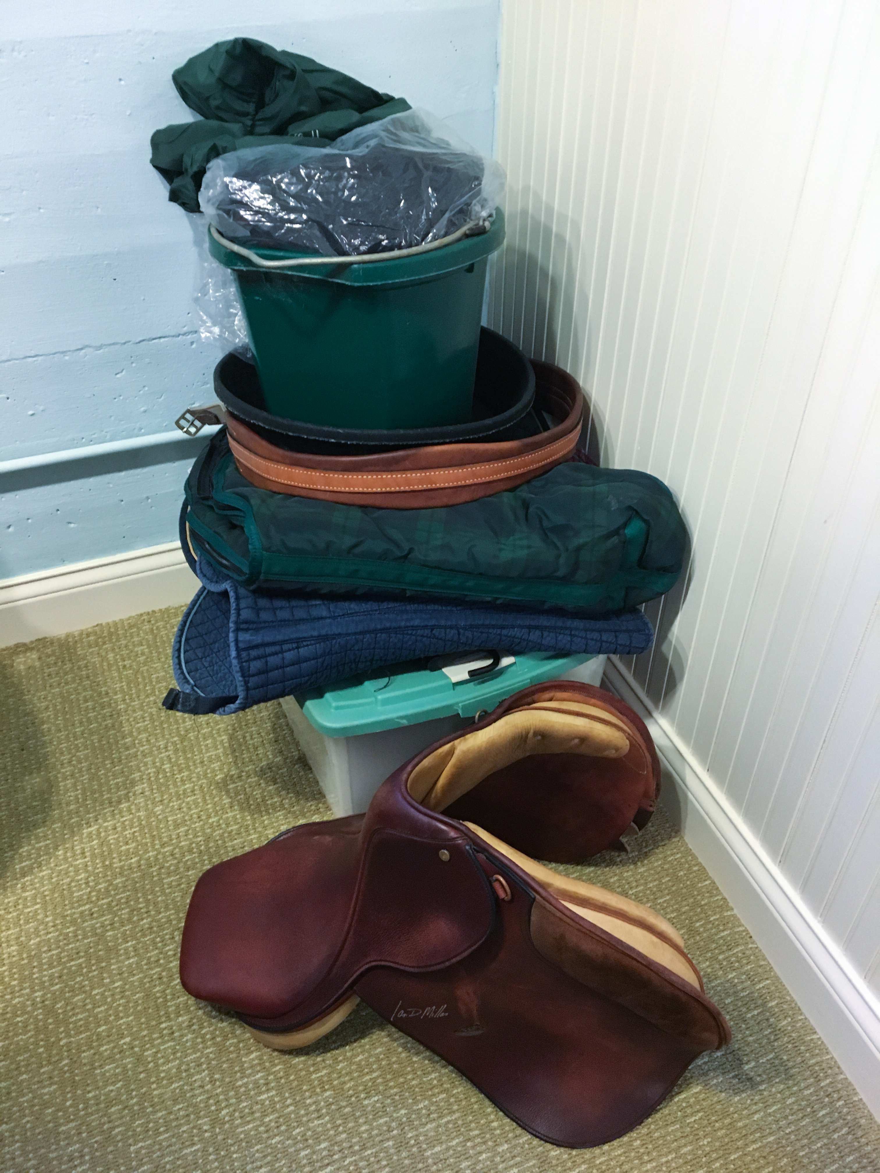 Ian D. Miller English Saddle and Generous Group of Rider's Accessories and Tack