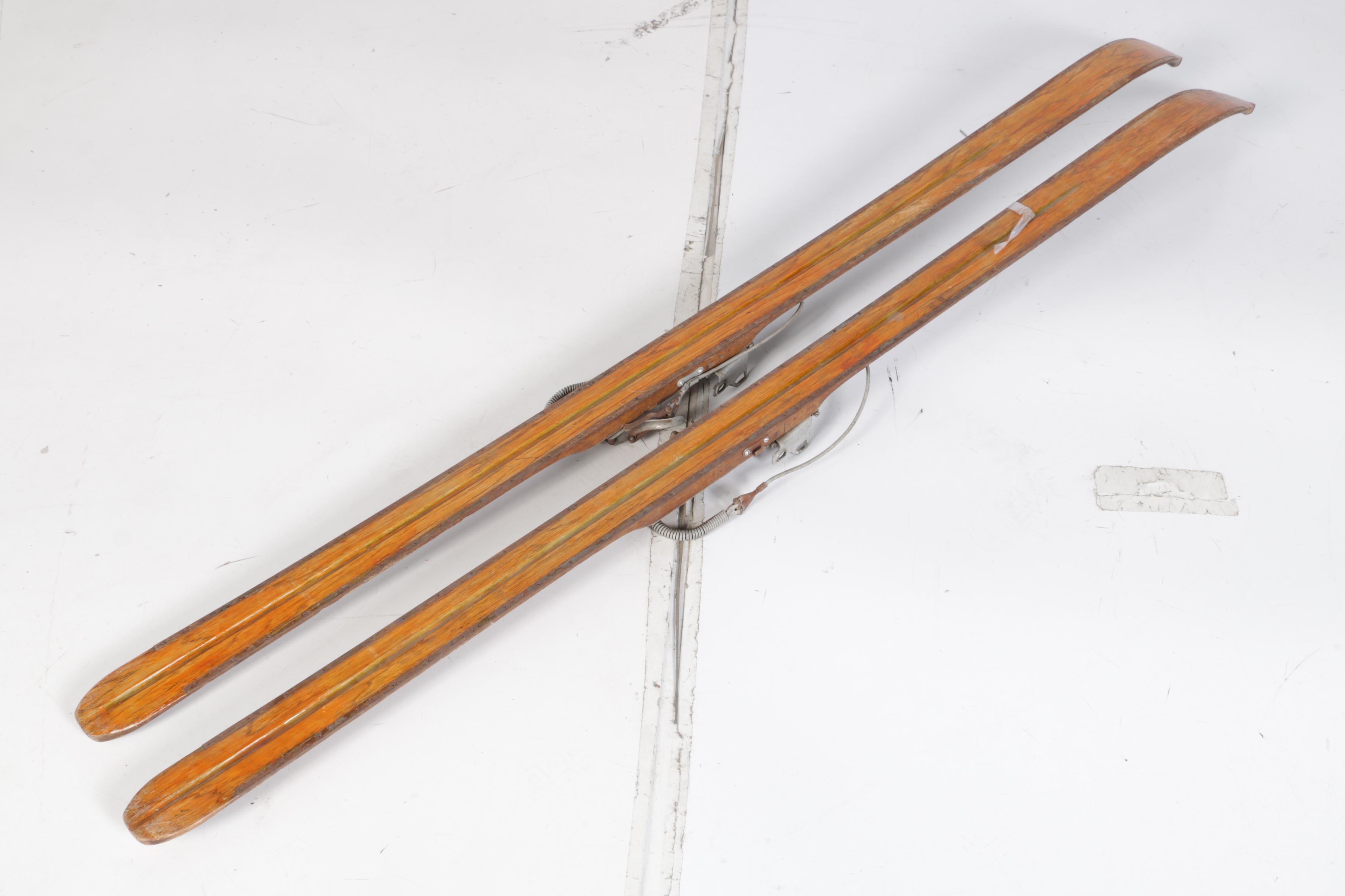 Vintage Abercrombie & Fitch Hickory Skis and Bamboo Ski Poles