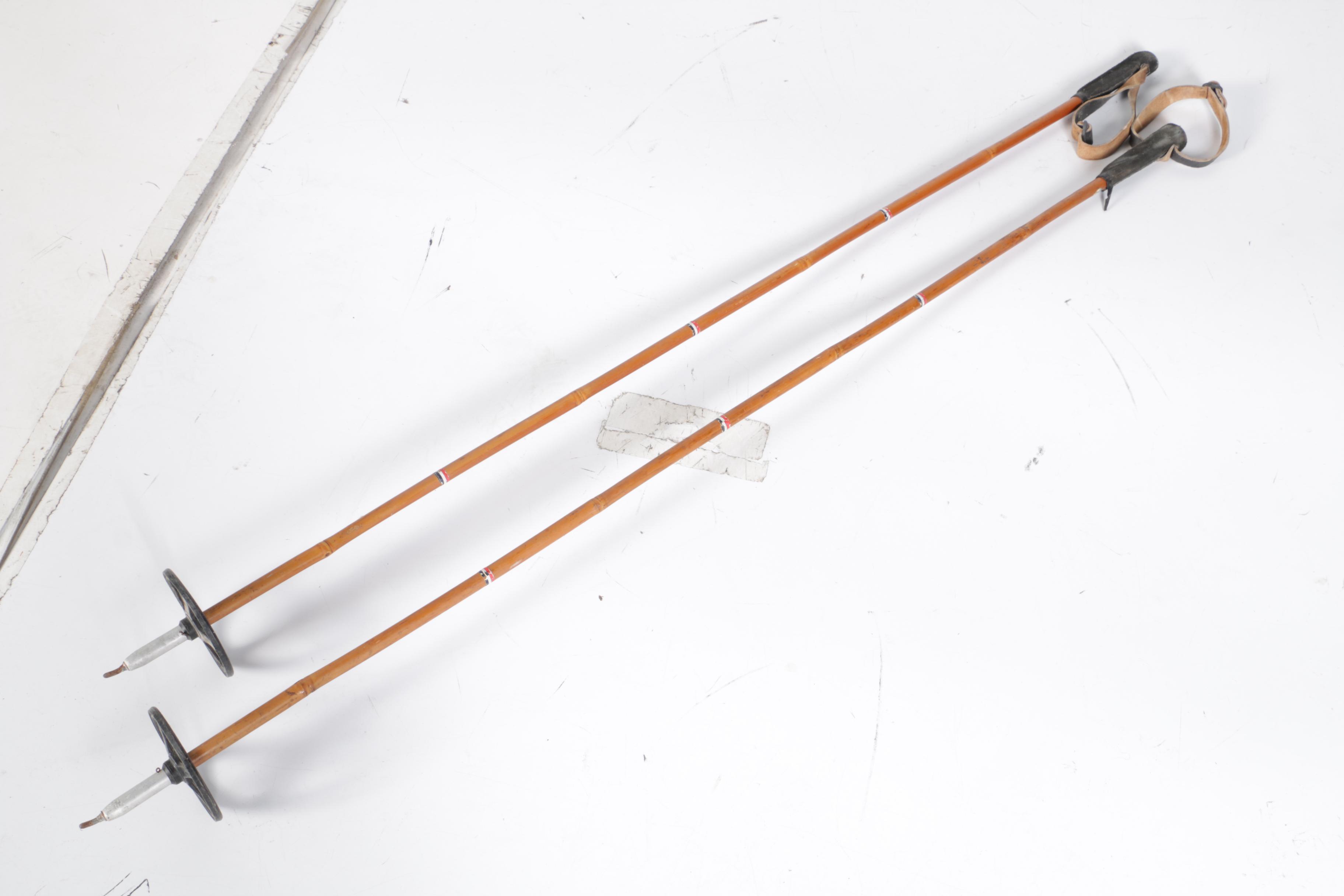 Vintage Abercrombie & Fitch Hickory Skis and Bamboo Ski Poles