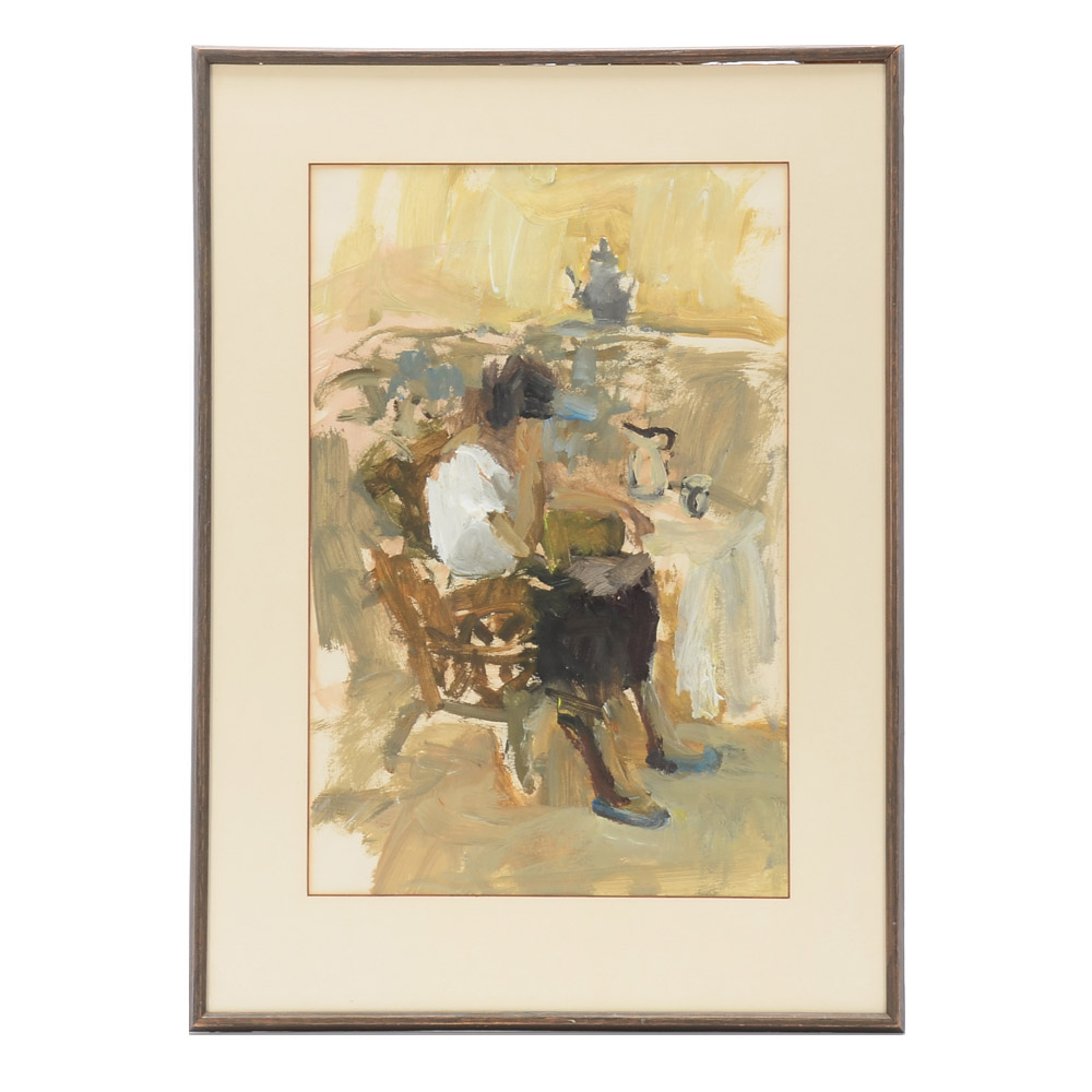 Helen Lambert Vintage Expressionist Oil Painting on Paper of Figure