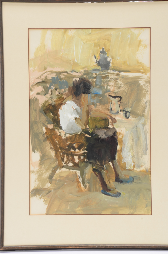 Helen Lambert Vintage Expressionist Oil Painting on Paper of Figure