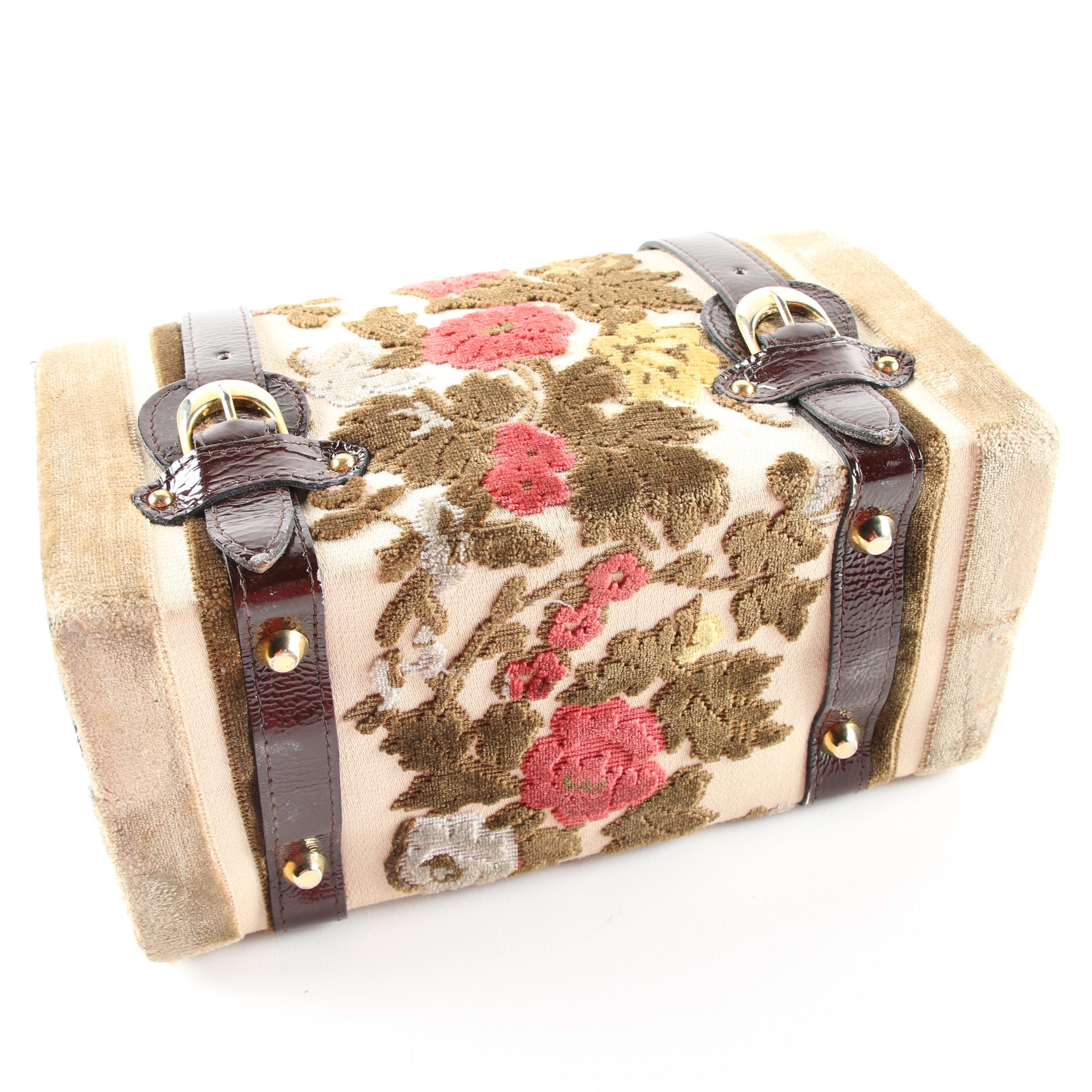 Vintage Tano of Madrid Flocked Doctor's Bag Purse, Made in Spain