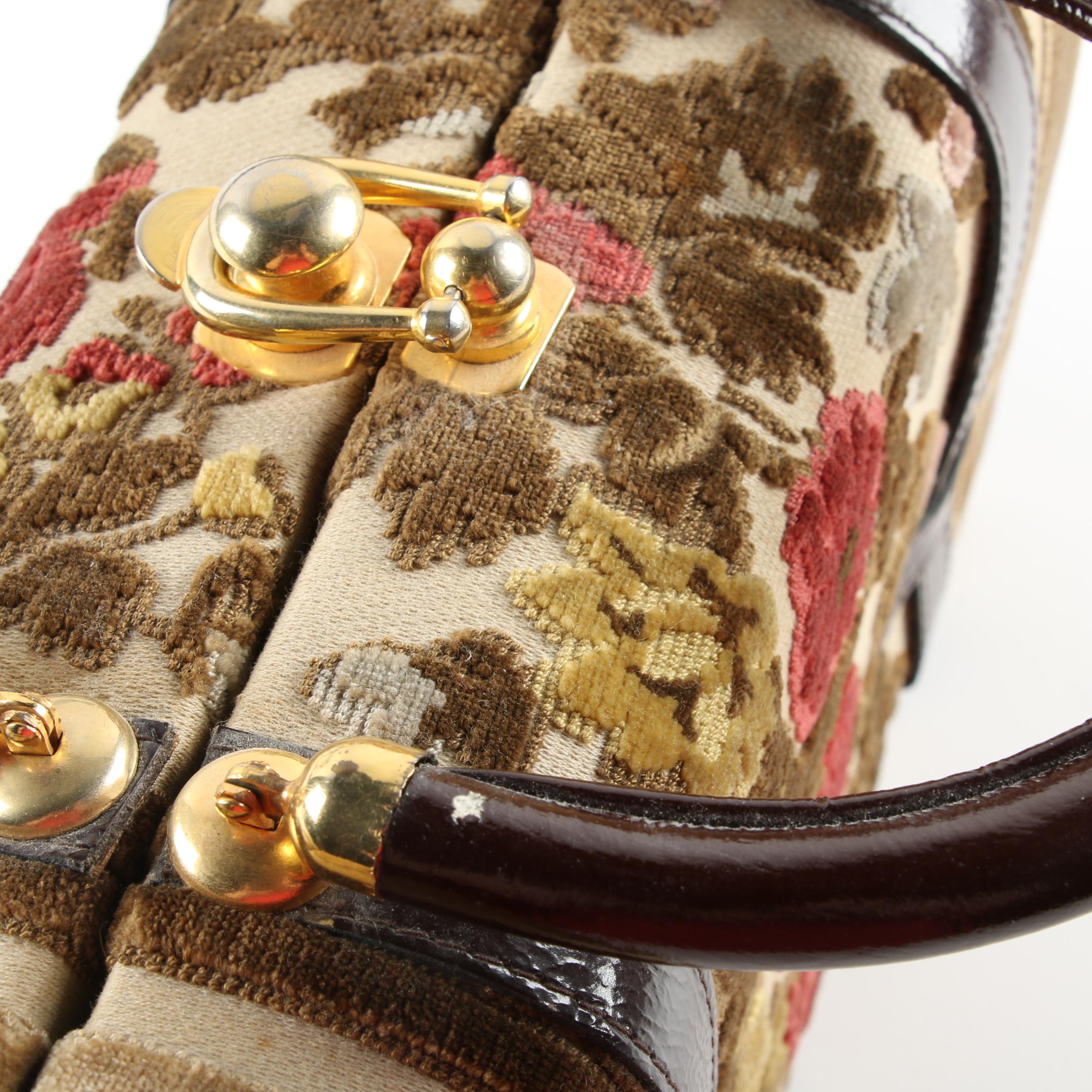 Vintage Tano of Madrid Flocked Doctor's Bag Purse, Made in Spain