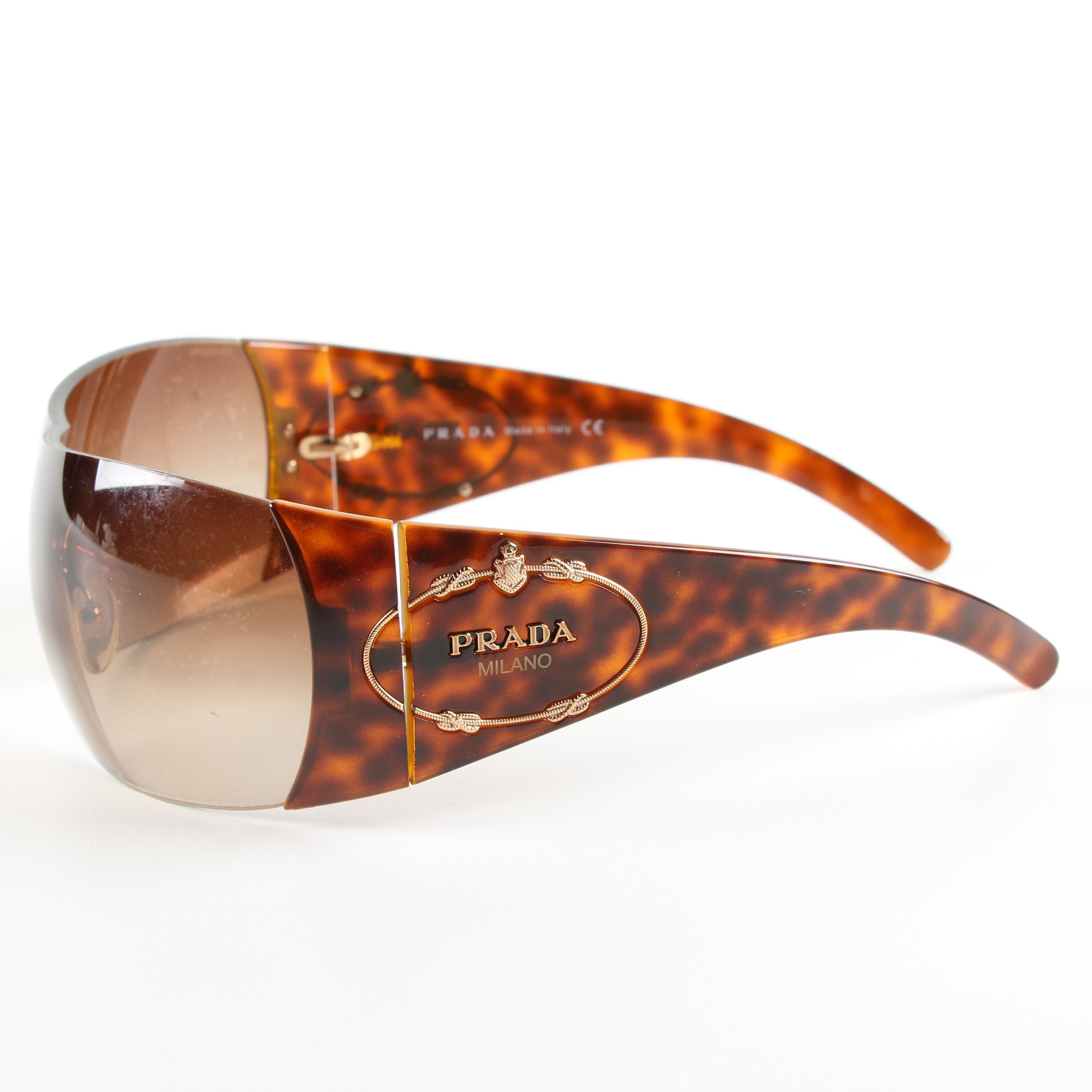 Prada SPR 16H Tortoiseshell Style Shield Sunglasses