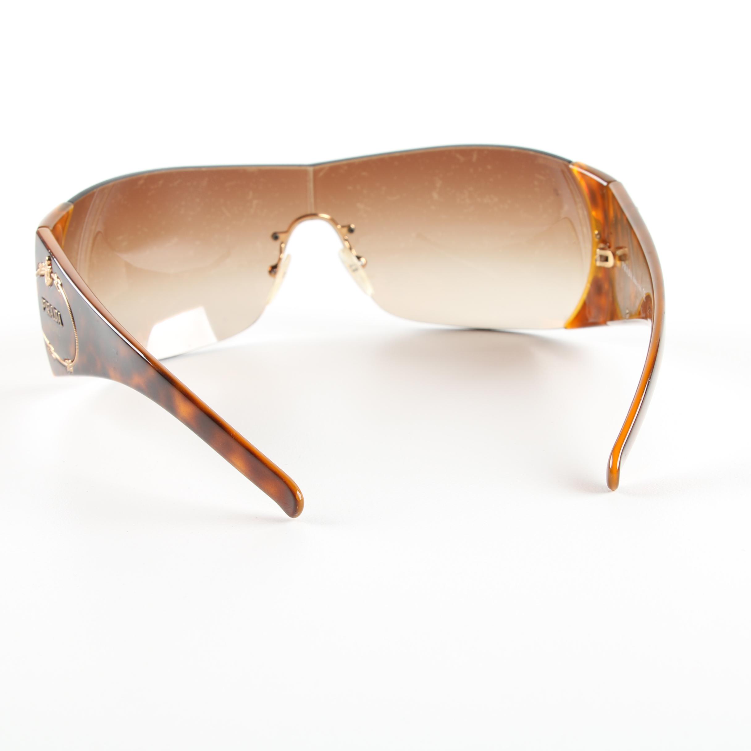 Prada SPR 16H Tortoiseshell Style Shield Sunglasses