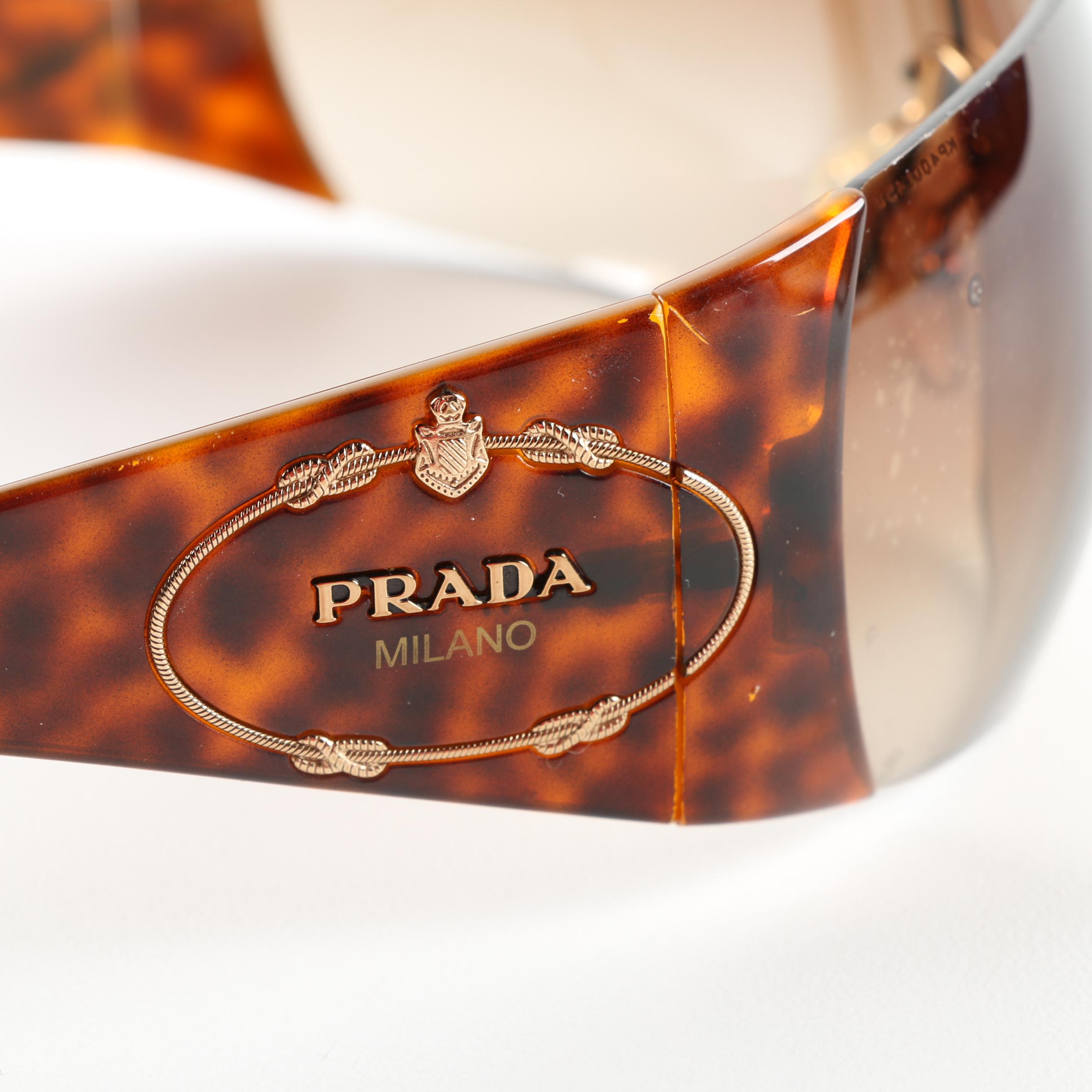 Prada SPR 16H Tortoiseshell Style Shield Sunglasses
