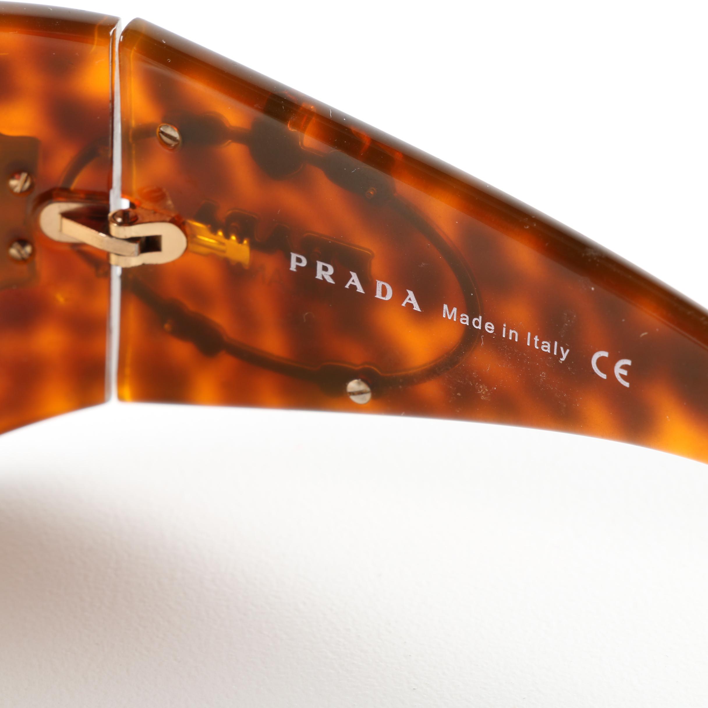 Prada SPR 16H Tortoiseshell Style Shield Sunglasses