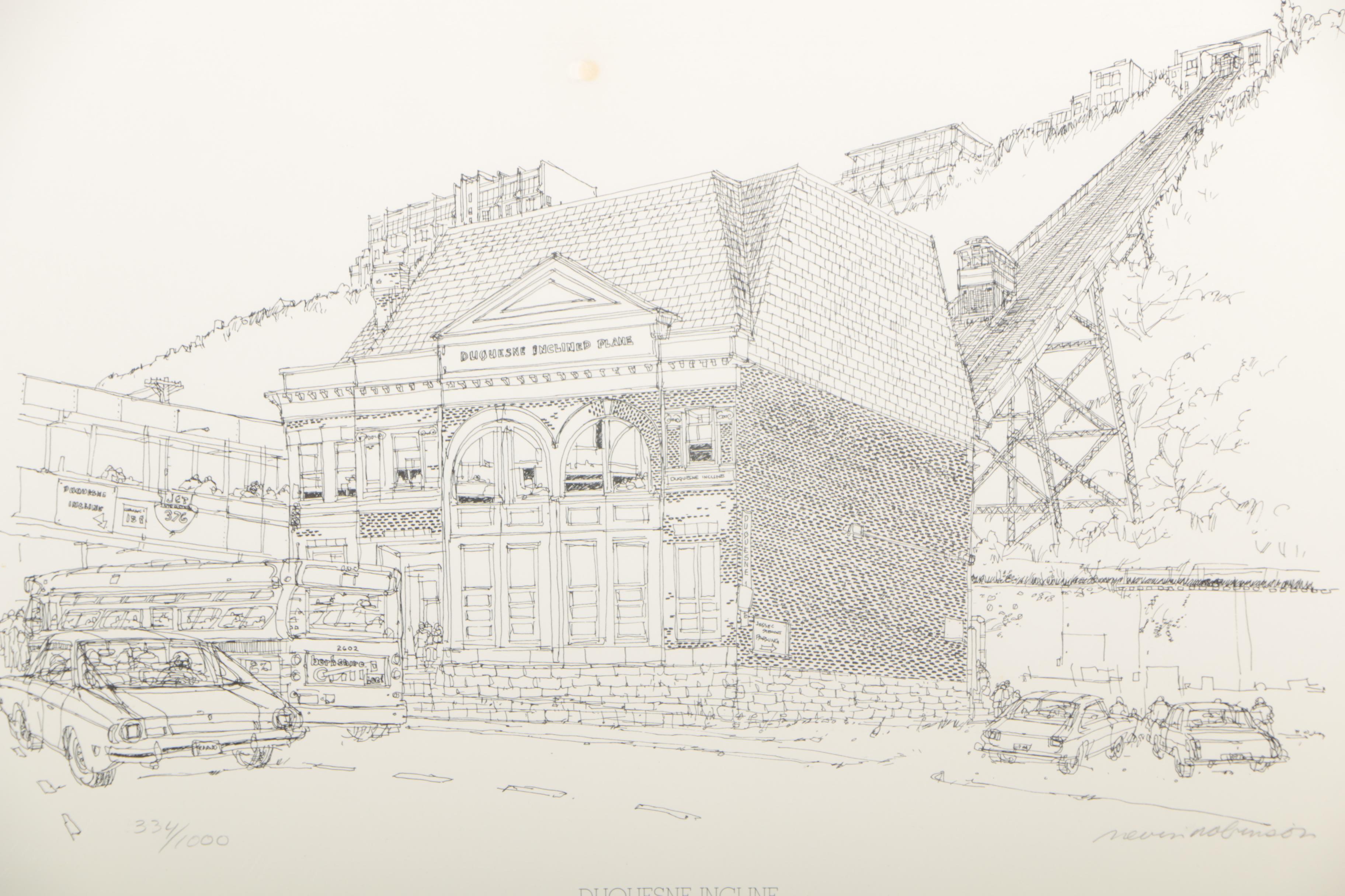 Nevin Robinson Lithograph of Pittsburgh's "Duquesne Incline"