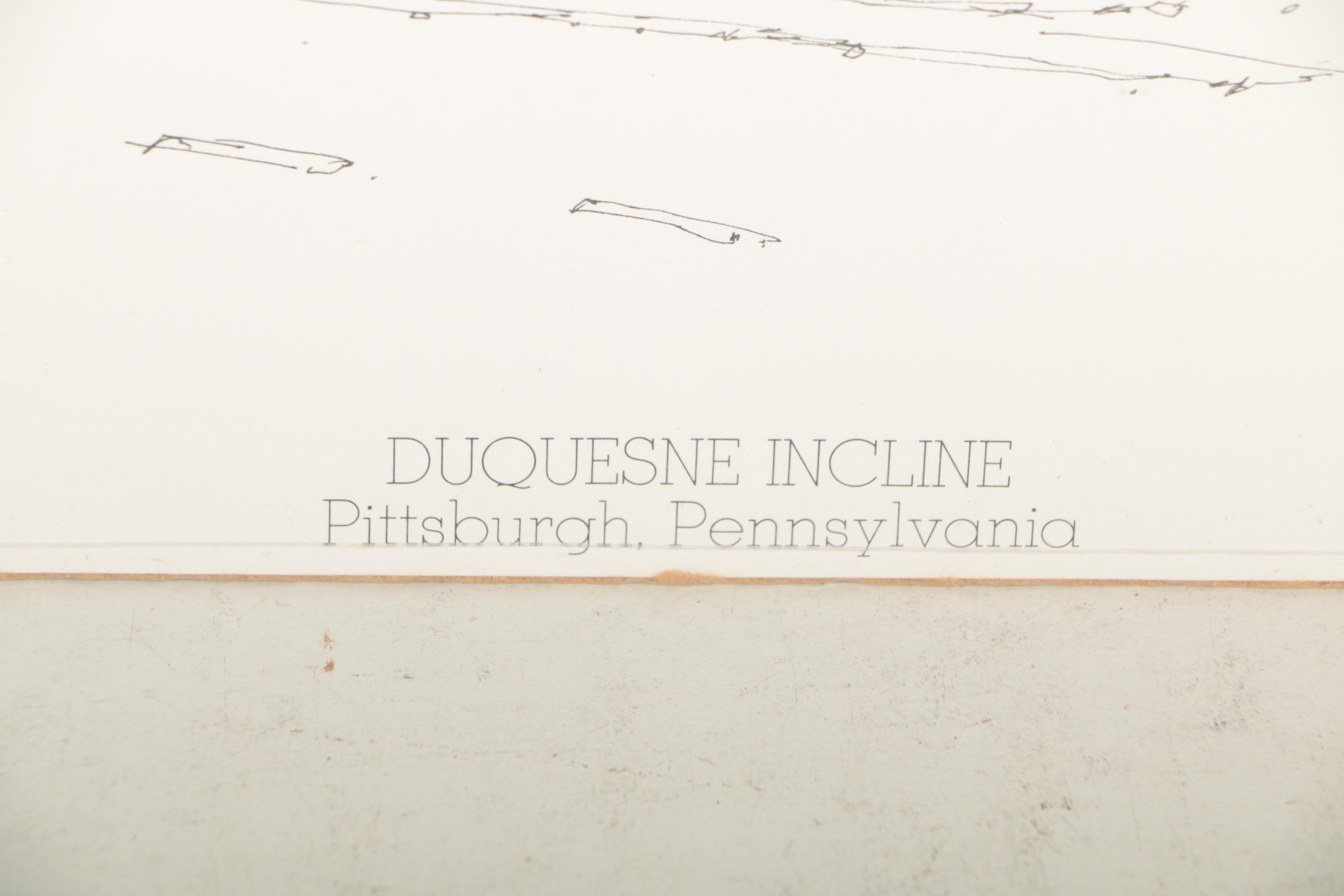 Nevin Robinson Lithograph of Pittsburgh's "Duquesne Incline"