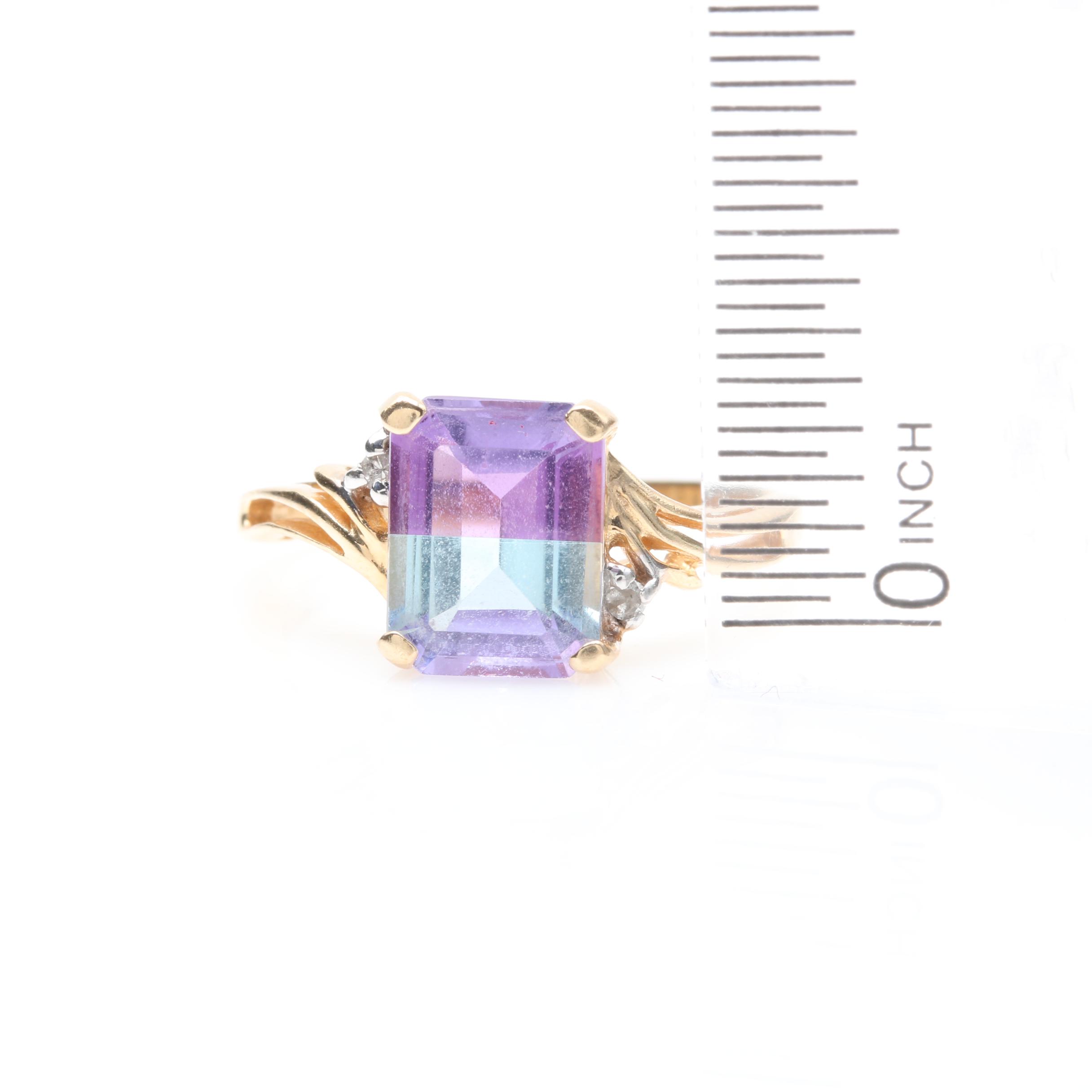 14K Yellow Gold Amethyst Topaz and Diamond Ring