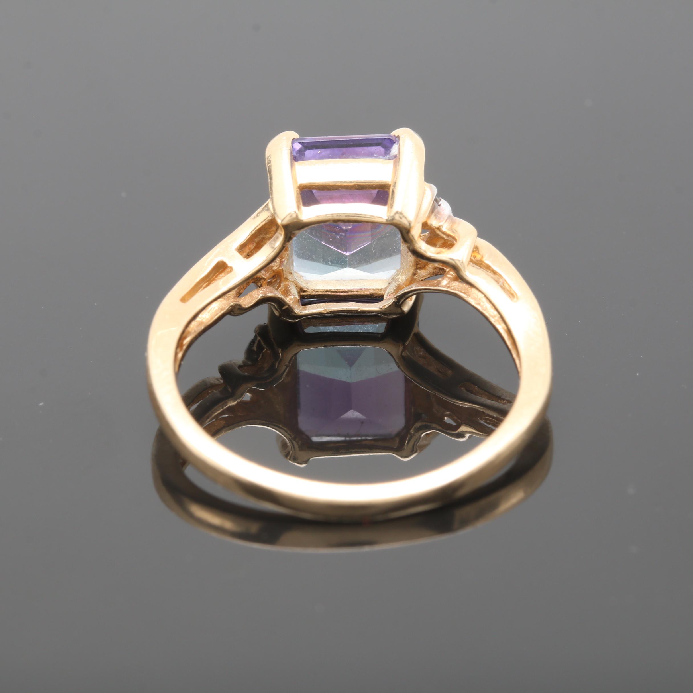 14K Yellow Gold Amethyst Topaz and Diamond Ring