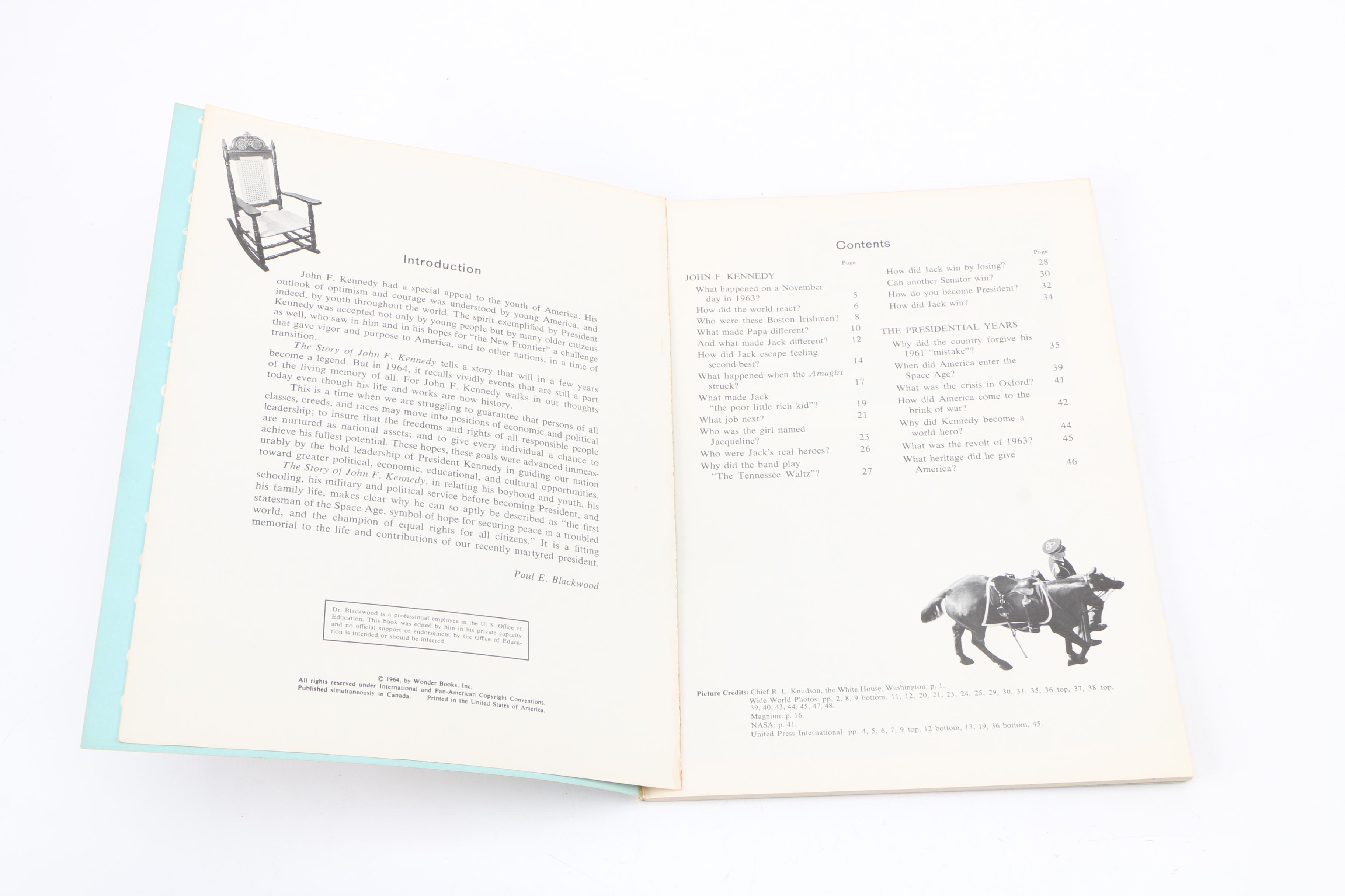 1964 "The Story of John F. Kennedy" Wonder Book and 1940s Newspapers