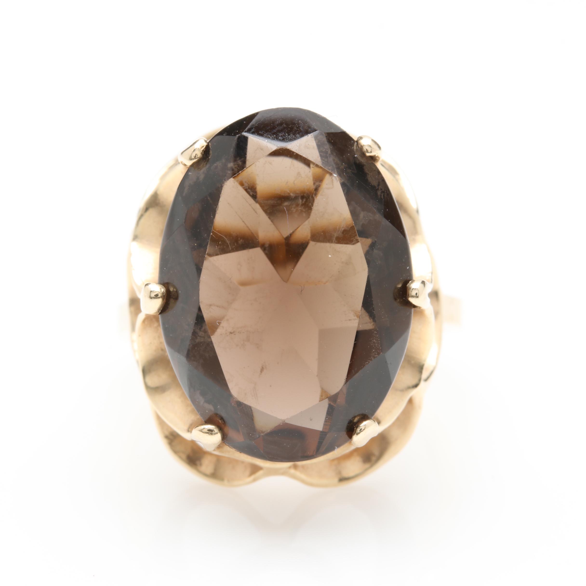 Retro Trubrite 10K Yellow Gold Smoky Quartz Ring