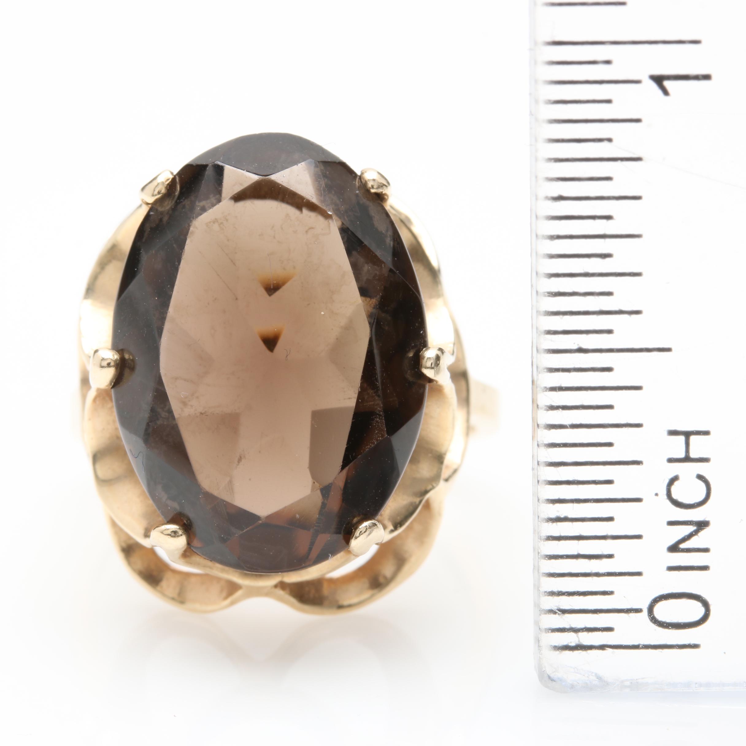 Retro Trubrite 10K Yellow Gold Smoky Quartz Ring