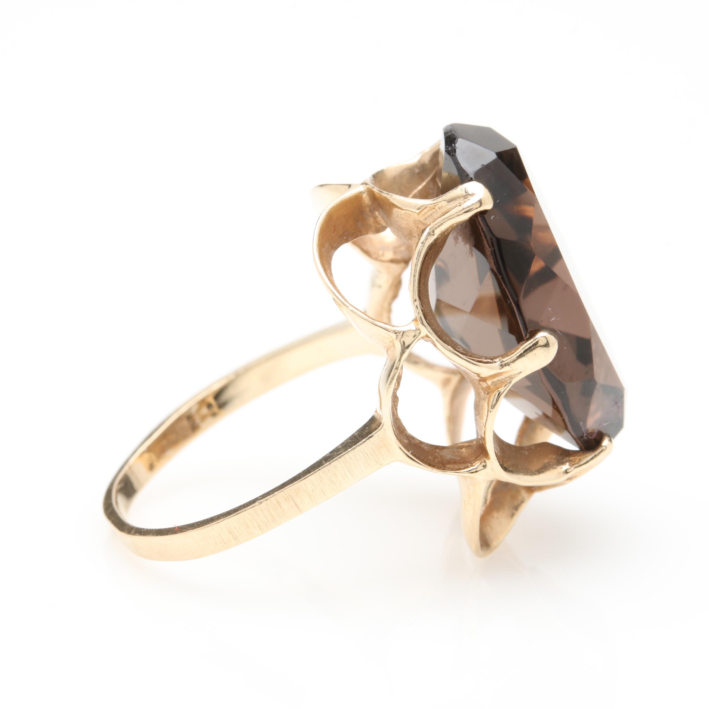 Retro Trubrite 10K Yellow Gold Smoky Quartz Ring