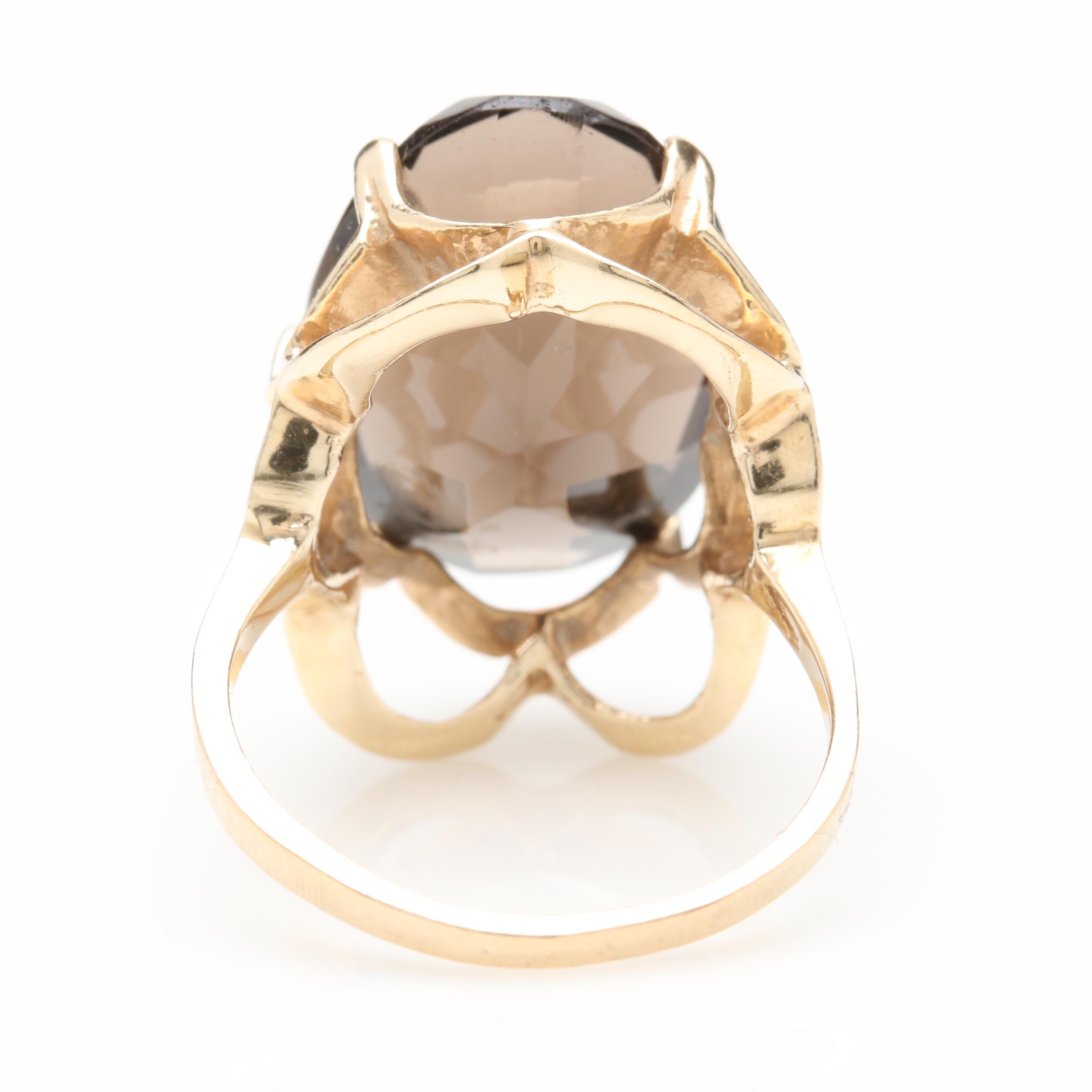 Retro Trubrite 10K Yellow Gold Smoky Quartz Ring