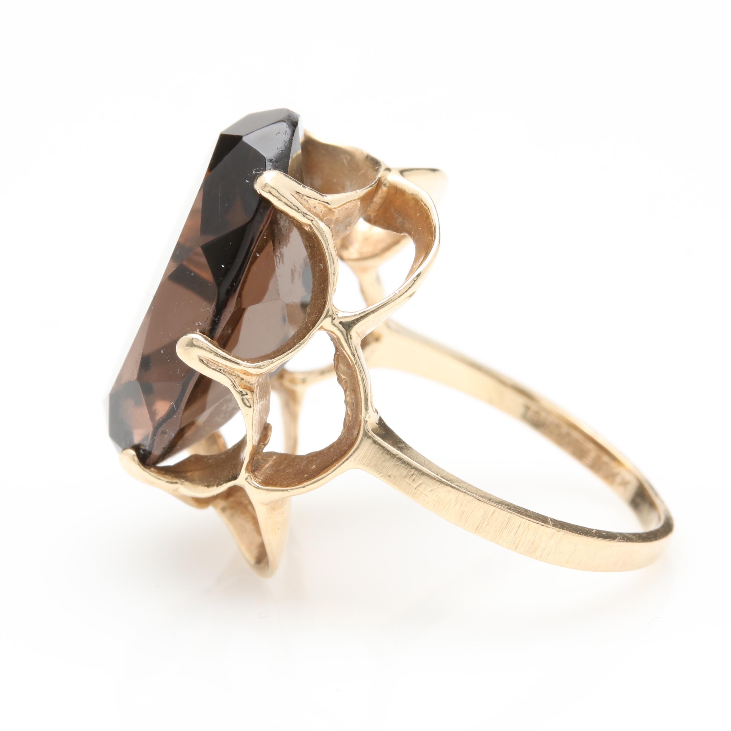 Retro Trubrite 10K Yellow Gold Smoky Quartz Ring