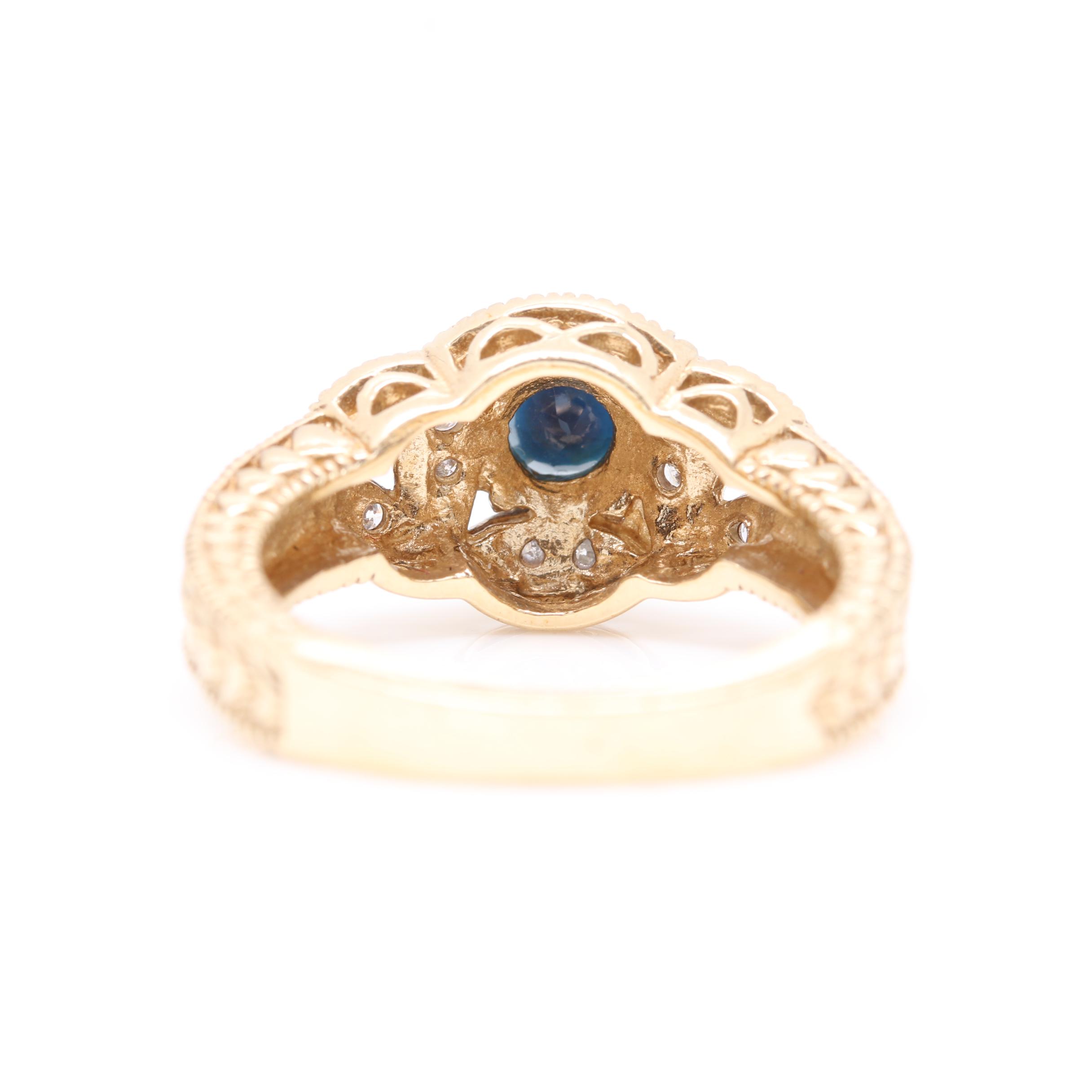 10K Yellow Gold Blue Sapphire and Diamond Ring