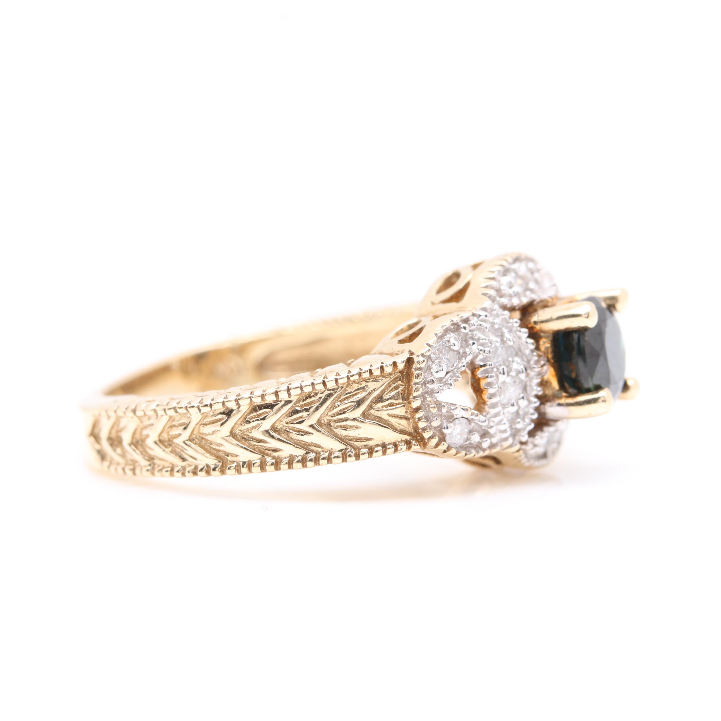 10K Yellow Gold Blue Sapphire and Diamond Ring